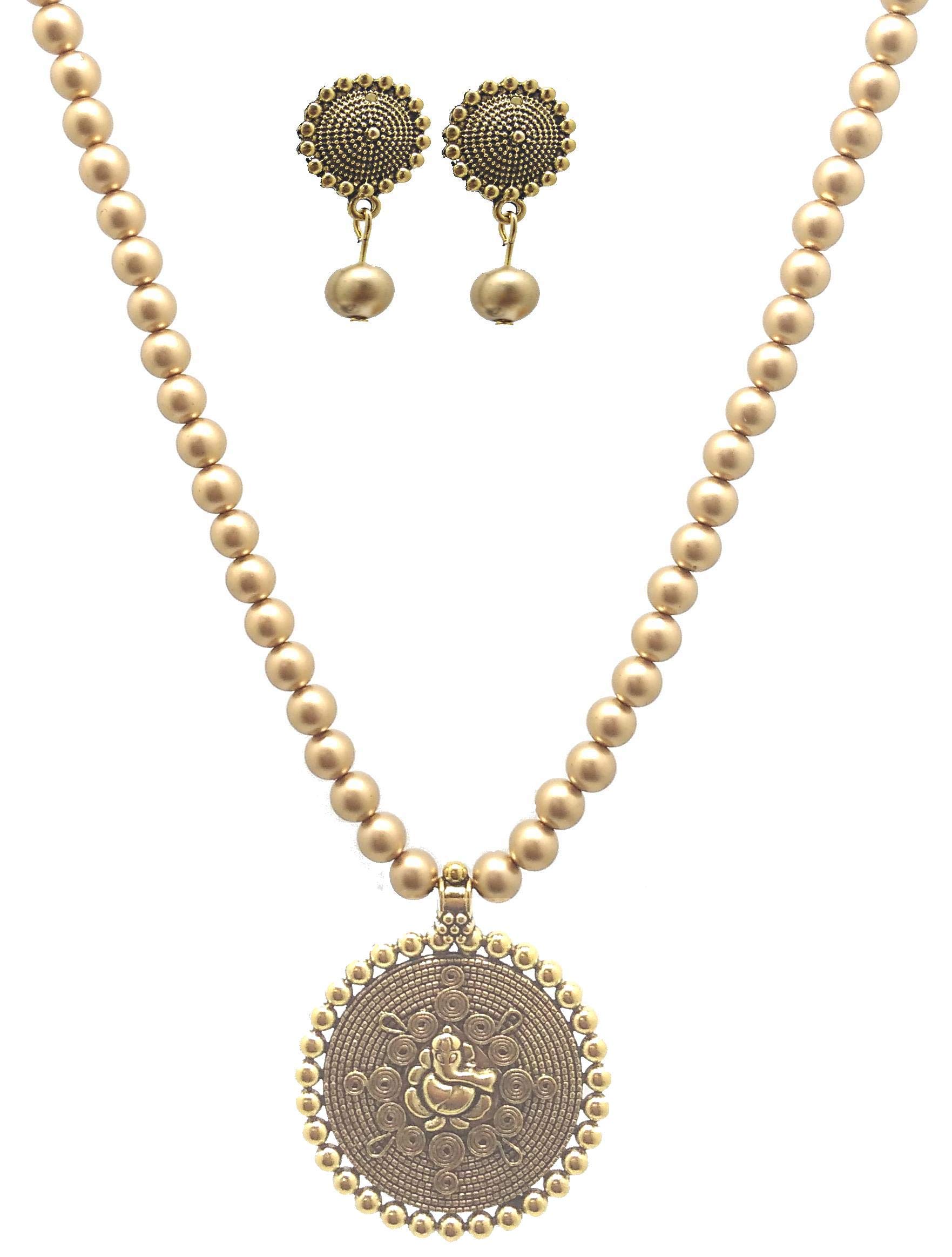 MDS FASHIONS Plastic Copper Color Beads with Antique Dollar and Earring Set for Beautiful Woman (MDS-1053)