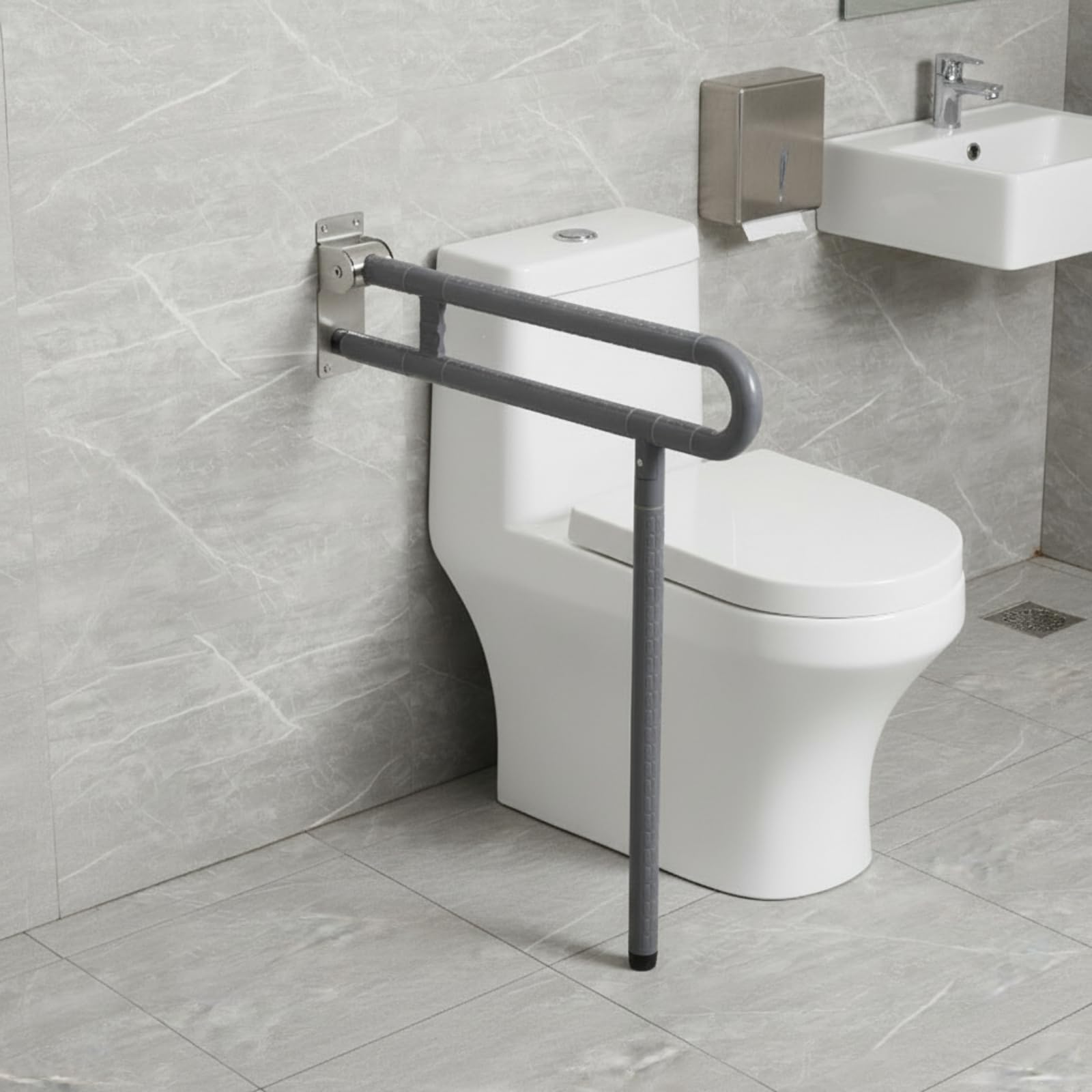 Maniglione Pieghevole Sicuro, Giallo, Giallo, 700mm - Con Gamba | Resistente Corrosione, Robusto, Barra di Sostegno per WC, Bagno, Anziani
