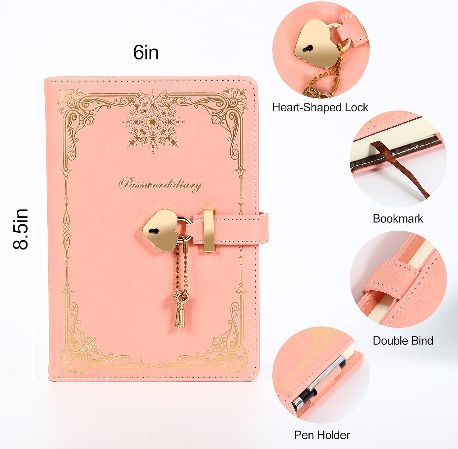 KaiRuiYing Heart Shaped Lock-Diary-with-Key, Kids Diary-with-Lock and Key for Girls/Boys Gift, Diary with a Key Lock, Notebook-with-Lock