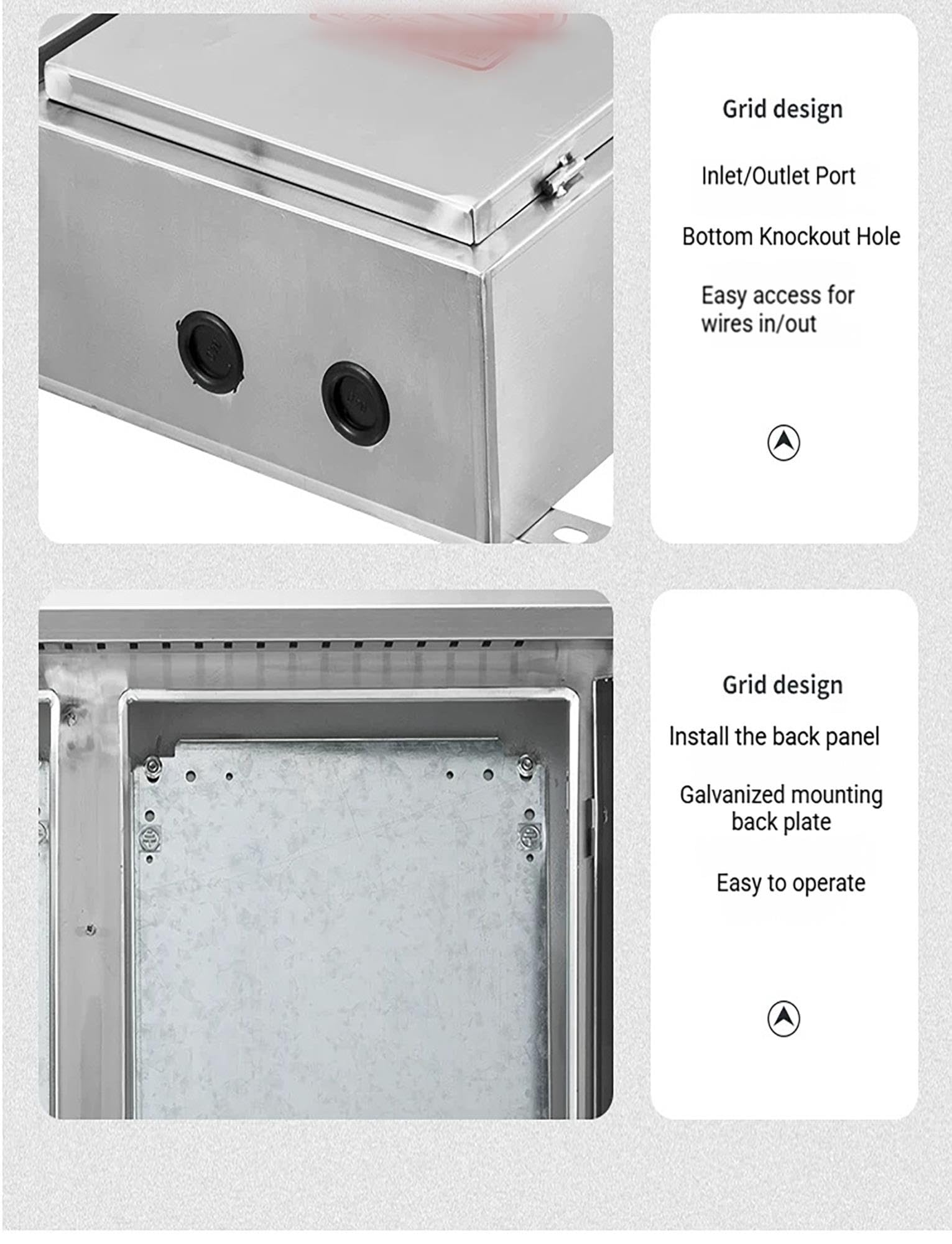 Caja eléctrica impermeable de dos puertas con cerradura, placa de montaje