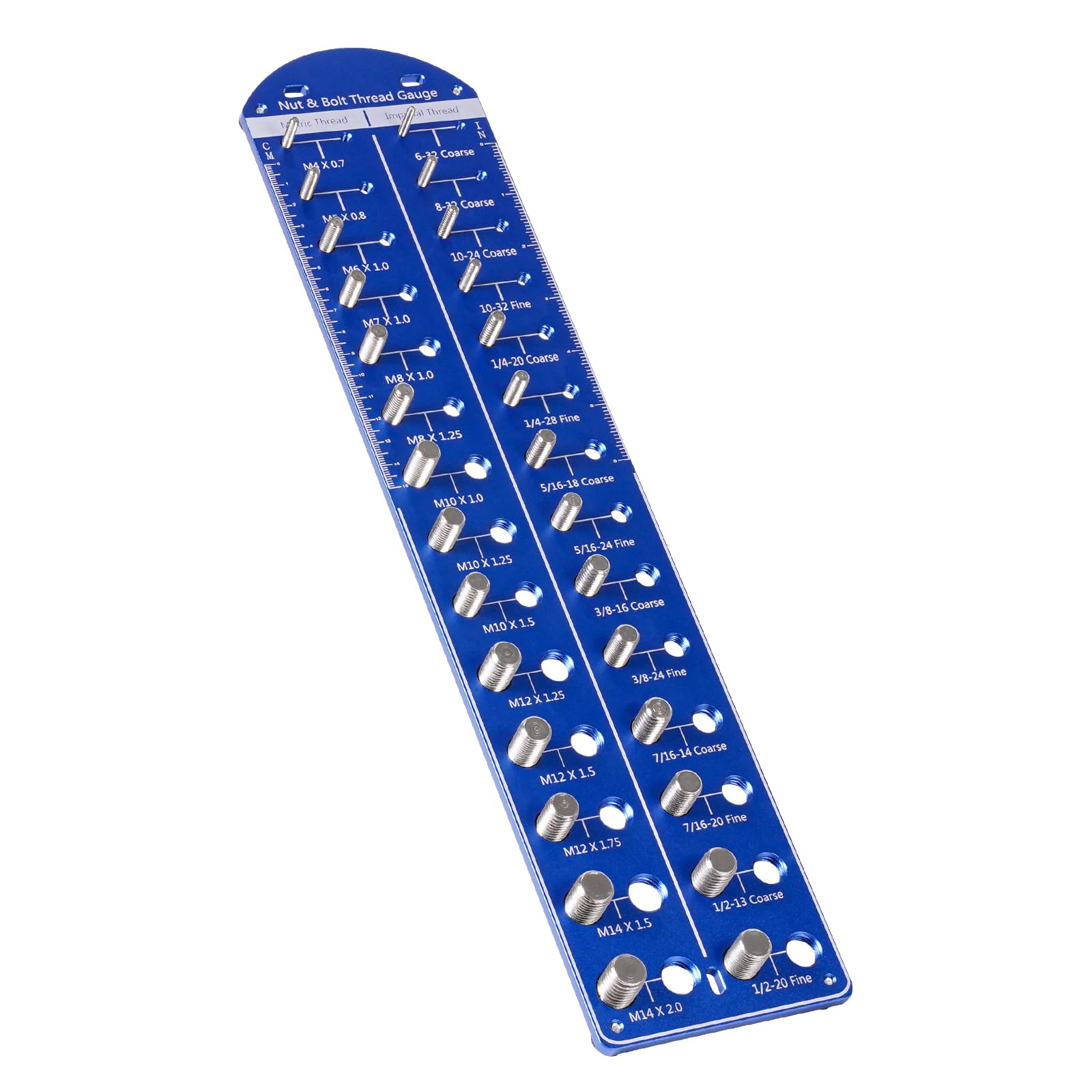 Gluwoer 28 Hole Bolt and Nut Thread Checker (14 Metric and 14 Standard) Bolt Size and Thread Specifications Bolt Nut Identifier can be Hung or Placed on A Table for Use (Blue)
