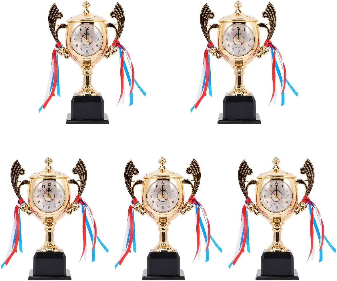 PRETYZOOM 5pcs Desk Alarm Clock New Type Trophy Dial Pattern Graduation Alarm Decor for Students Kids Bedroom Kitchen,Bedside Desktop （Golden）