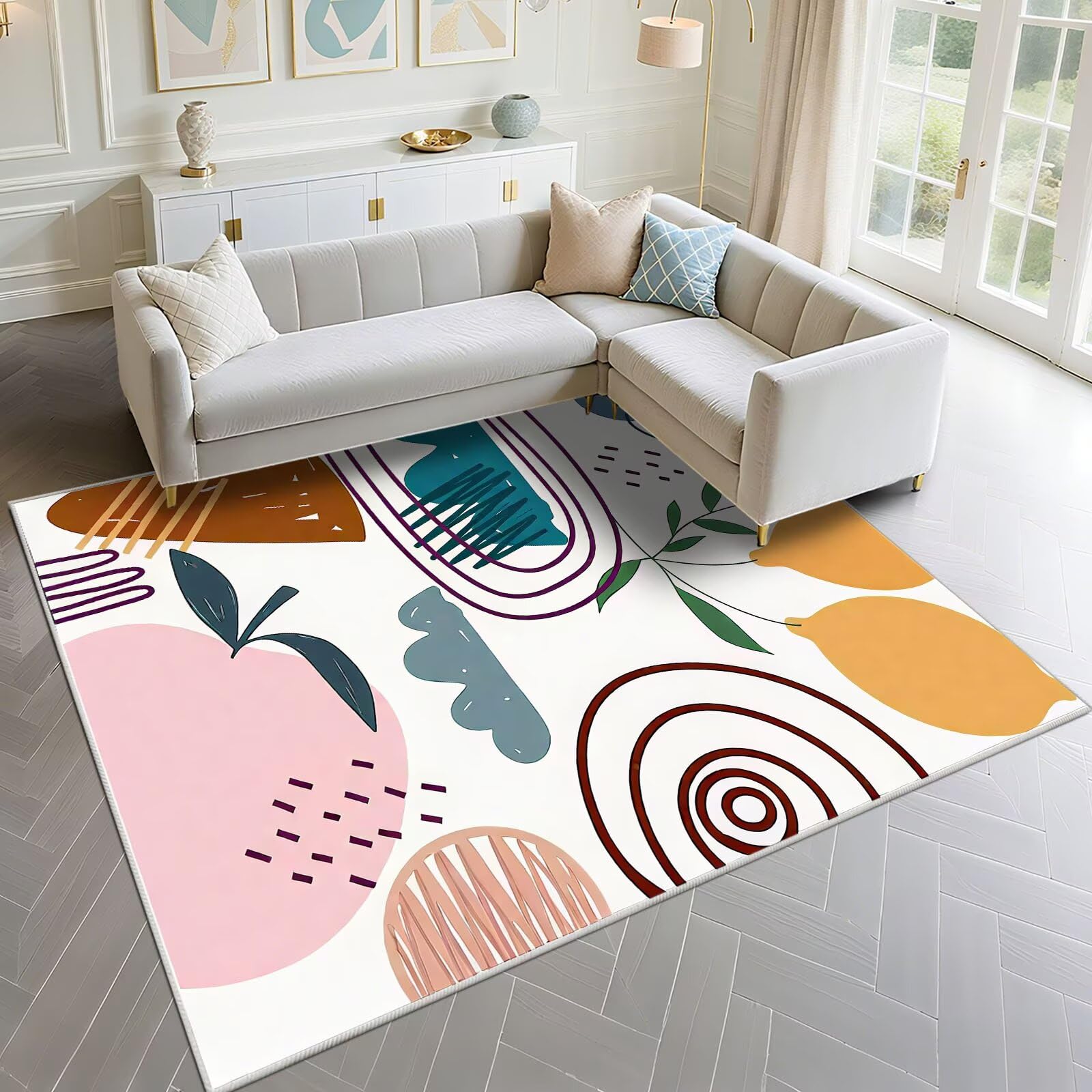 Paillasson entree design moderne 60x90cm tapis salon blanc rose minimaliste