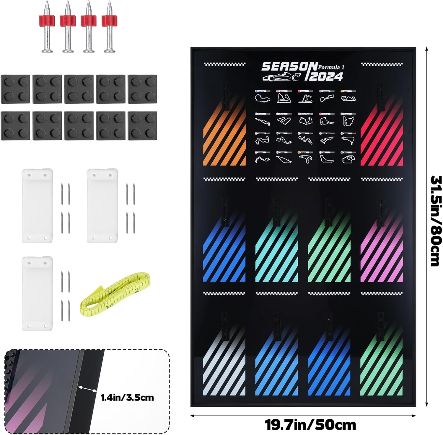 Display Wallboard for Lego Speed Champions F1 Collector's Pack Model Car Holder Display Frame Shelves Wall Mount for Lego 77242-77251 Collectible F1 Car Kit Model Not Included