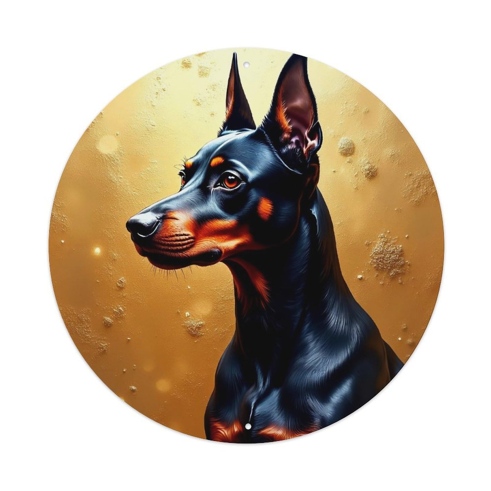 Black Doberman On Gold Background Metal Tin Sign Plaque