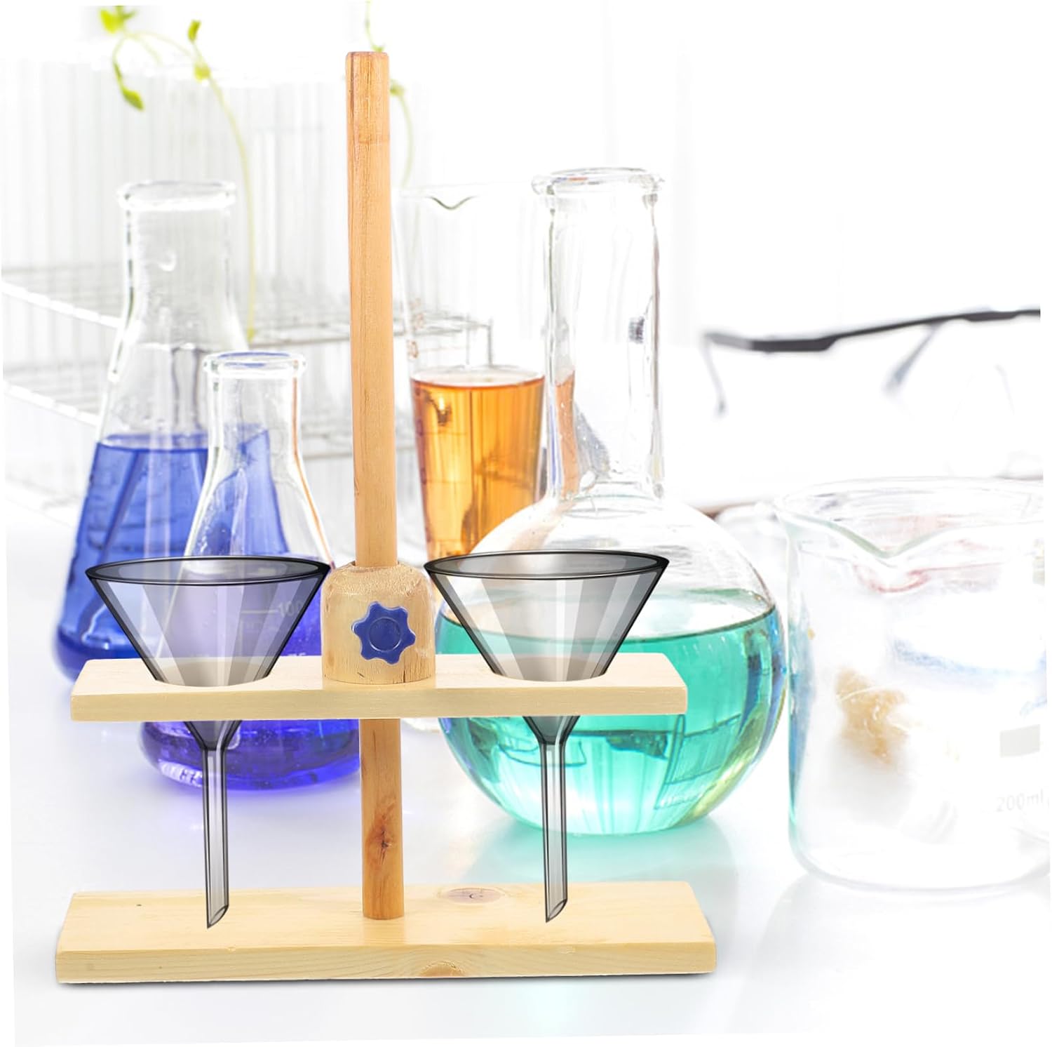 Double Hole Funnel Display Stand Science Sturdy Base Adjustable for Various Funnels Random Color