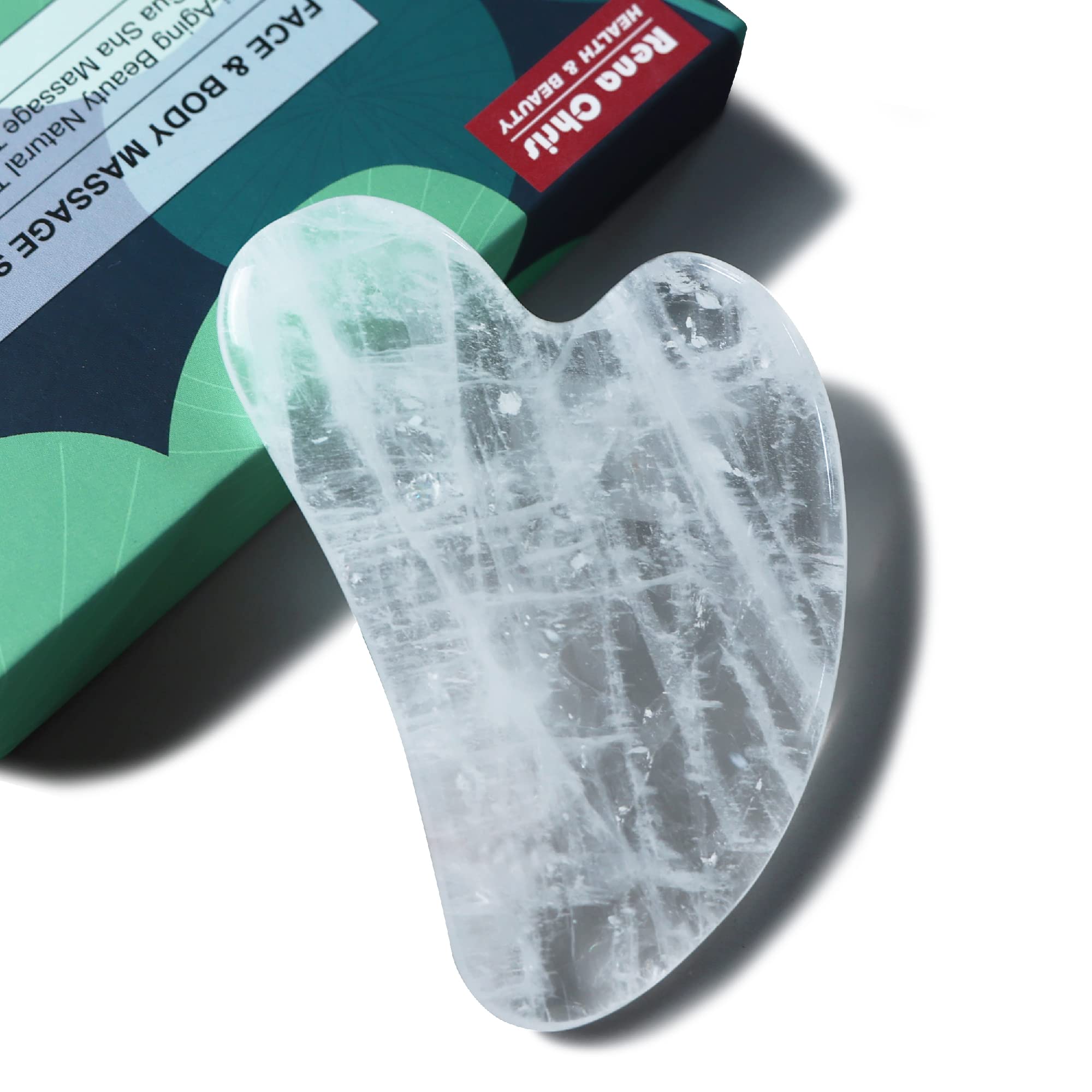 Rena Chris White Crystal Gua Sha, Natural Jade Gua Sha Facial Tools for SPA Acupuncture, Gua Sha Stone for Body Face Neck and Eye, Skin Care Gift for Woman