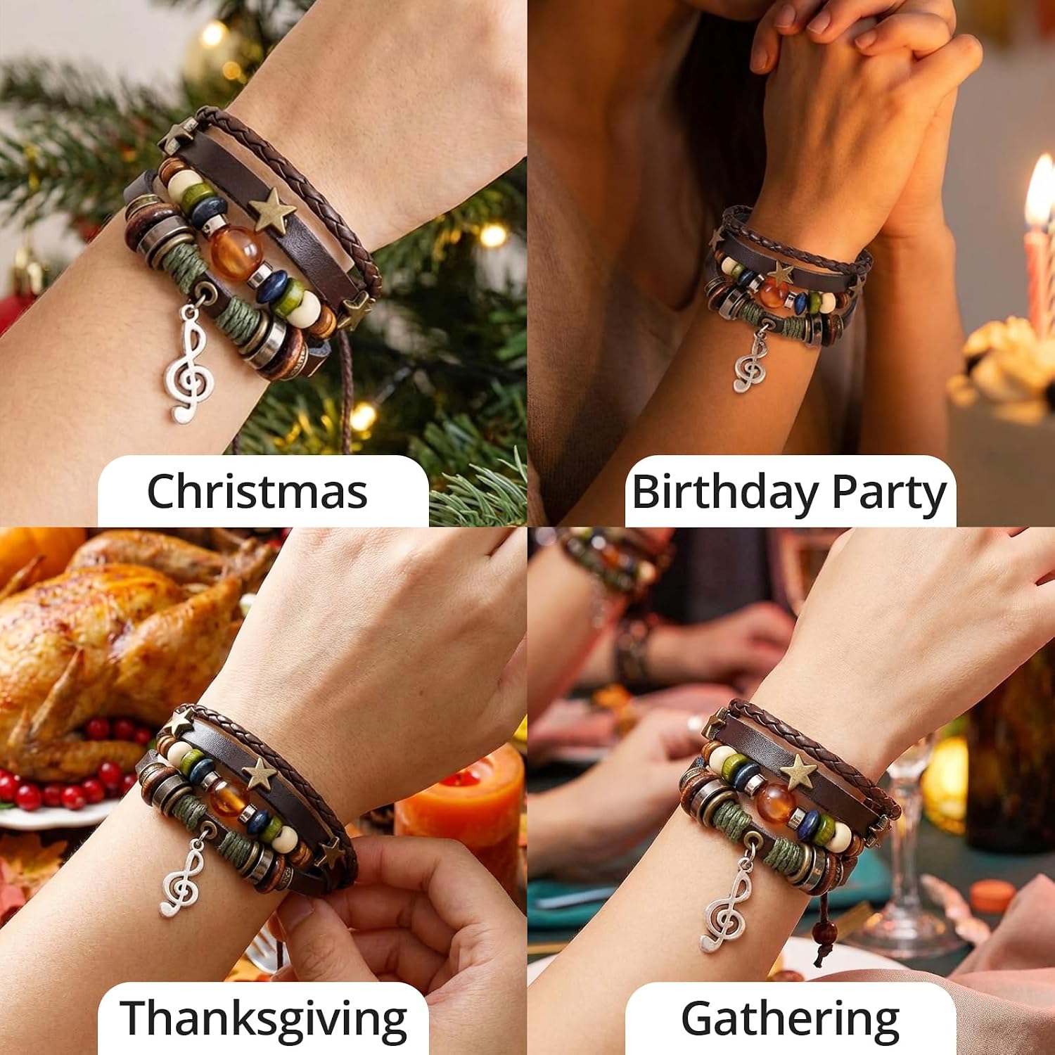 Music Note Bracelet, Grunge Bracelets & Hippie Jewelry for Women Men, Boho Leather Wristband, Bohemian Music Charm Accessory, Fairycore Aesthetic Y2K Gift