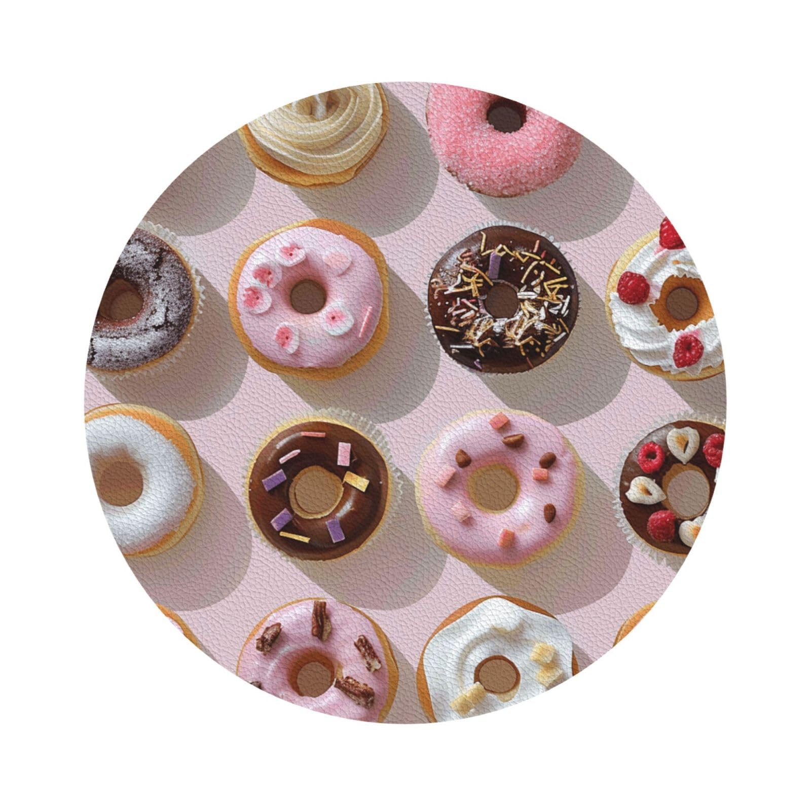 Cupcakes Donuts Muffins Sugar Print Leather Coaster Set of 6, Round Shape Coasters Table Decorative Coffee Cup Beverage Coasters Wine Beer Bar Coasters for Hot Drinks Table Protection
