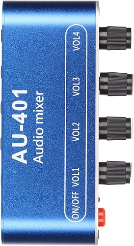 Miniatura 7 de plplaaoo Mini mezclador de audio, mini mezclador estéreo 4 en 1 ajuste de volumen de salida 0.138 in selector de sonido amplificador mezclador de