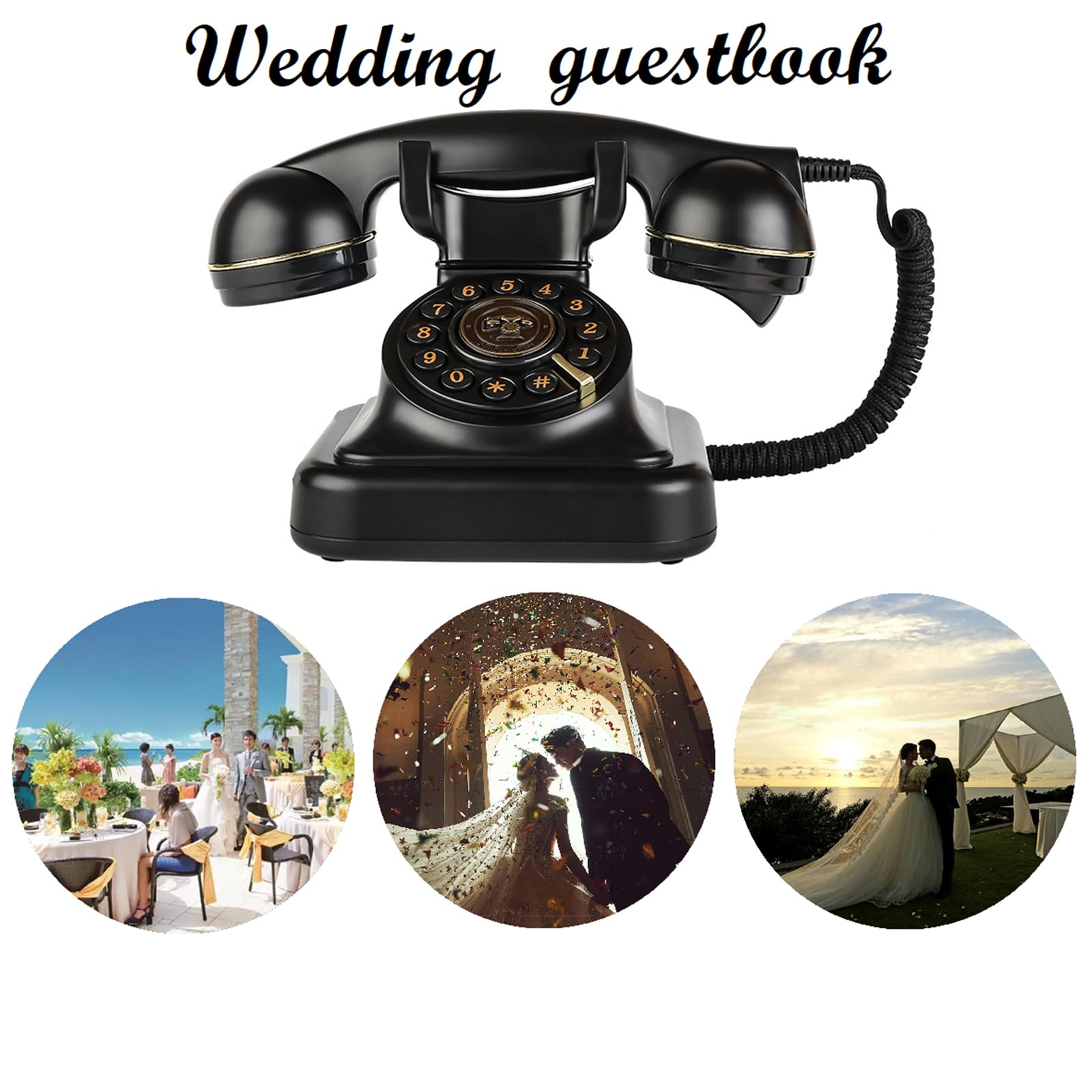 ZLPOWER Audio Guest Book for Wedding Phone Audio GuestBook Record Customized Audio Messages Guest Book Classic Retro Style for Parties Birthdays Rentals (Retro Black) - Image 2
