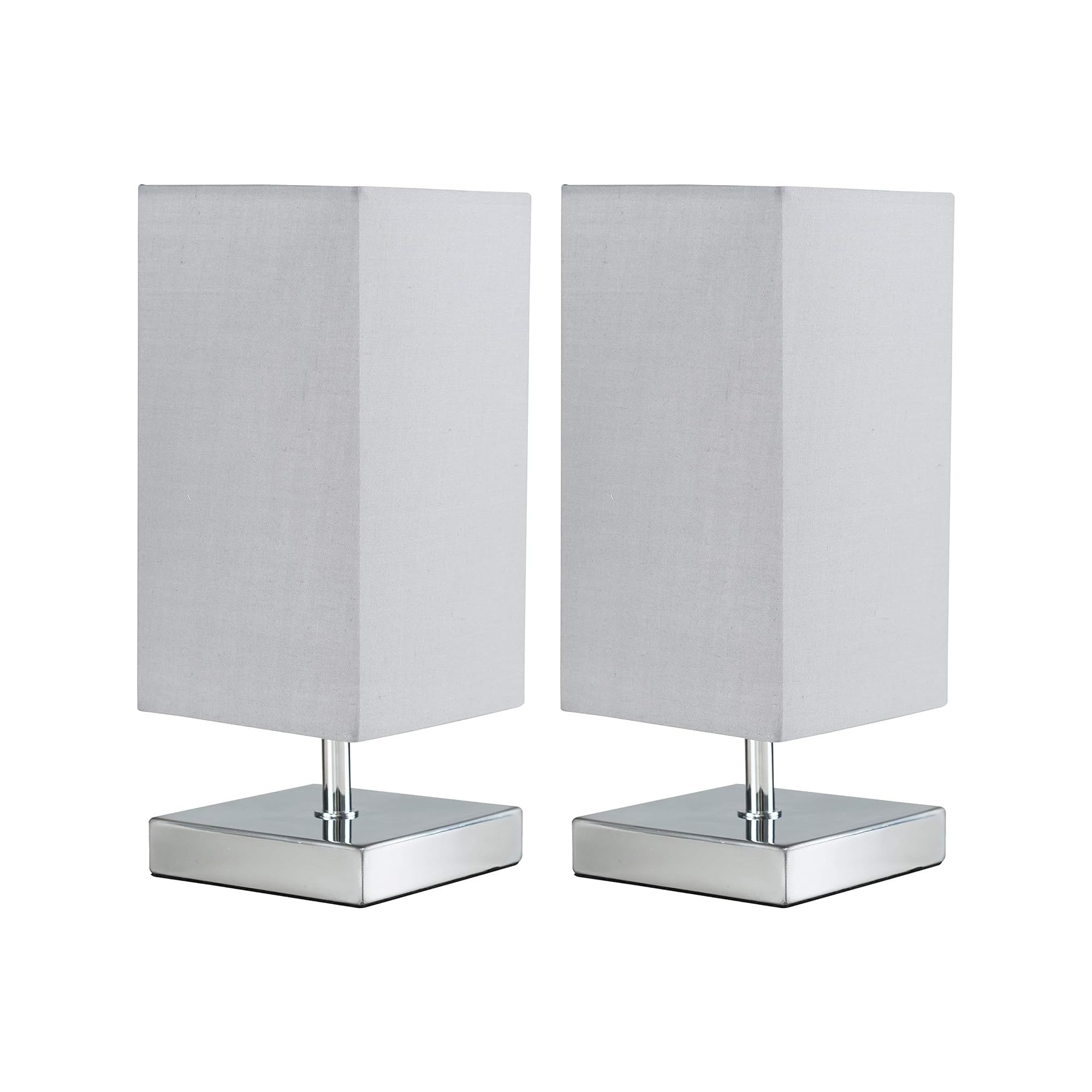 Pair of - Modern Square Polished Chrome Touch Table Lamps with a Grey Shade