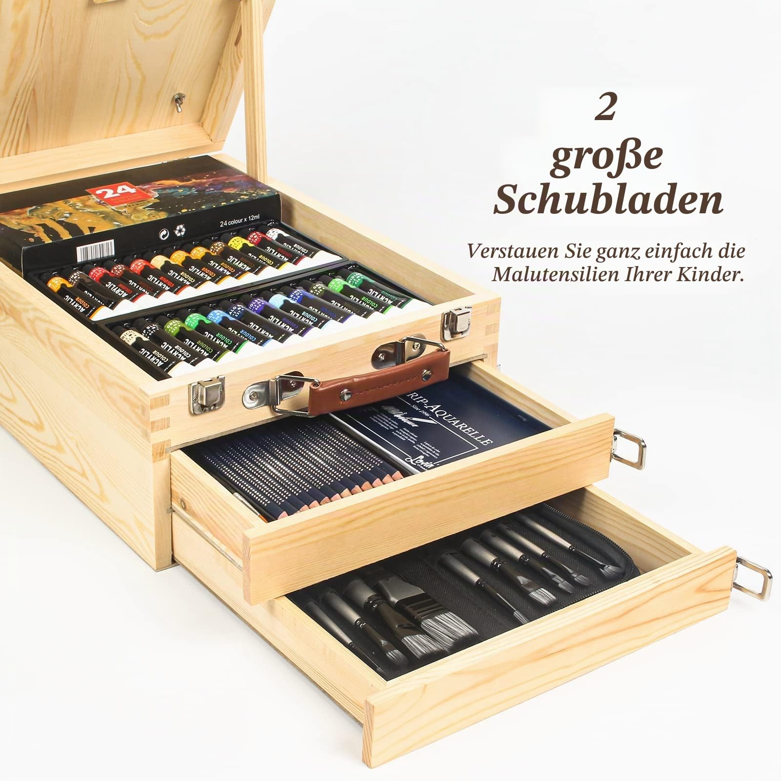 Tisch-Staffelei Art Staffelei Desktop zum Malen, Premium Holz Sketchbox | Verstellbare Kofferstaffelei mit 55 Teiliges Luxus Malkoffer Enthalten, für Erwachsene, Künstler und Studenten