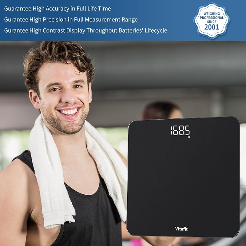 Vitafit digitális fürdőszobai mérleg 180 kg-ig, LED kijelzővel és lépésre aktiválódó funkcióval