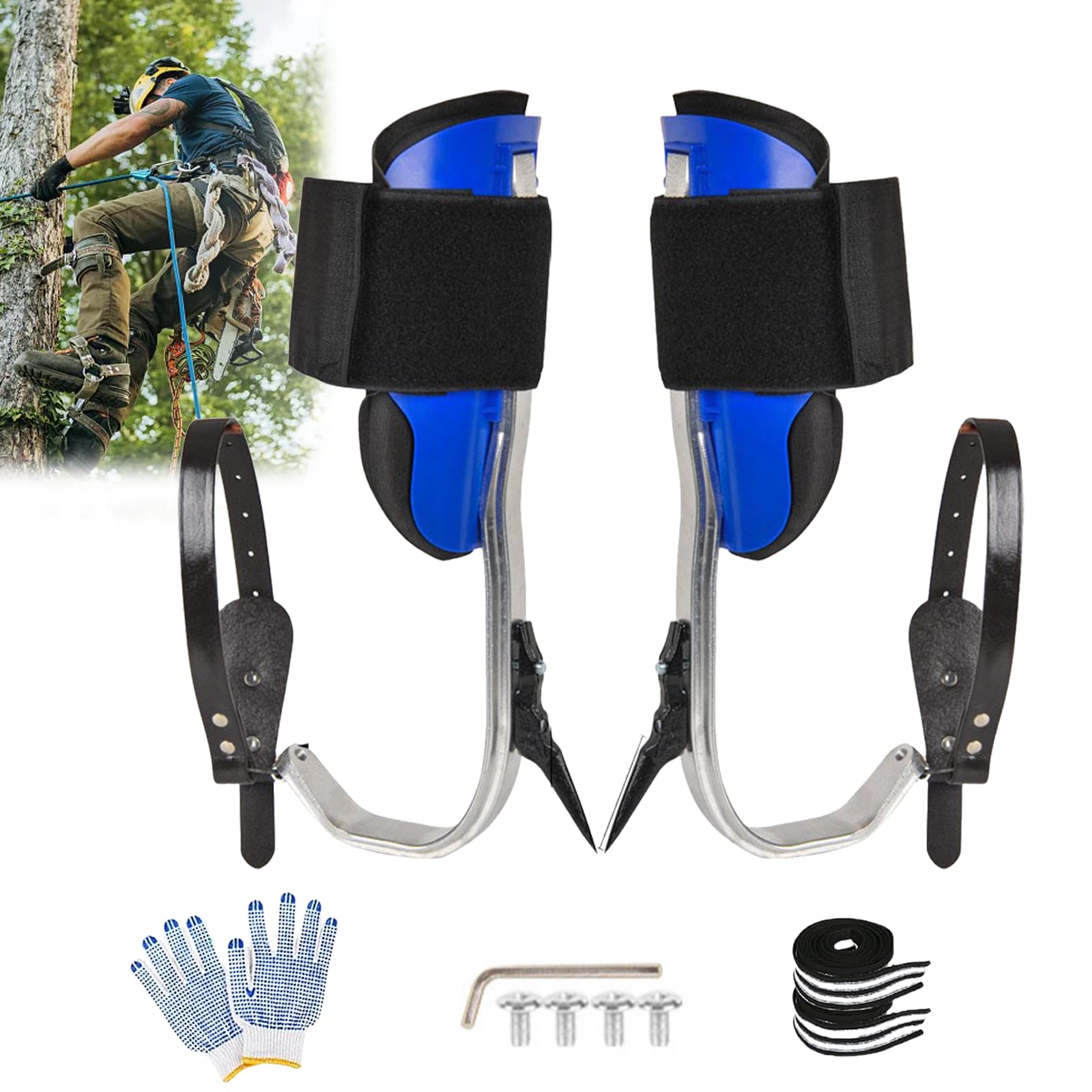 Crampons d'escalade d'arbre, équipement d'escalade d'arbre, hauteur réglable et avec lanières en cuir de vachette, chaussures d'escalade d'arbre, ensemble de crampons antidérapants pour
