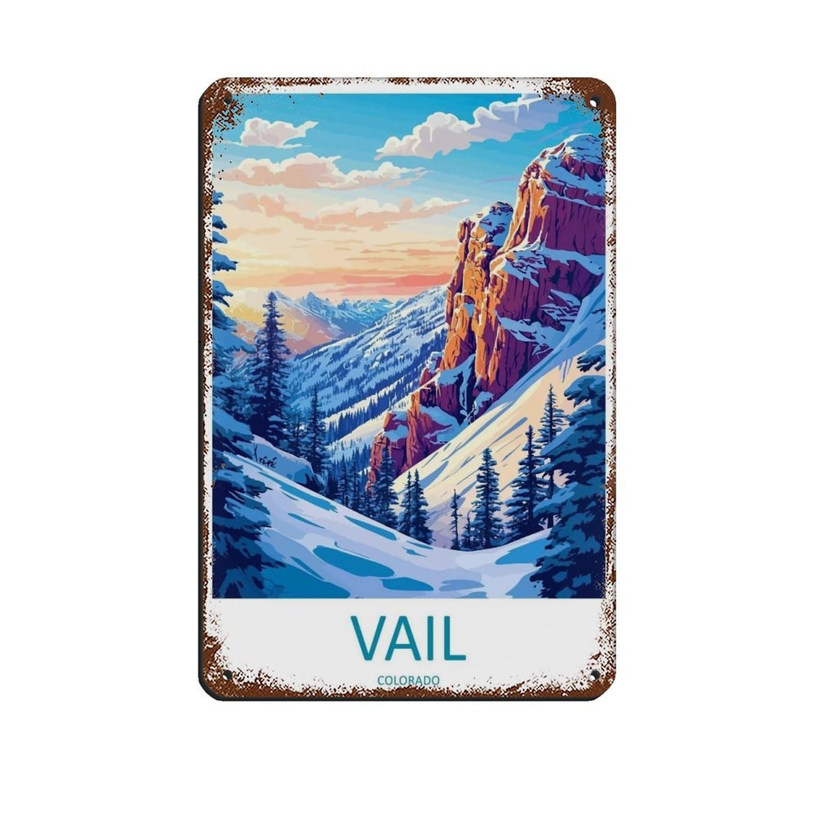 Vail Ski Resort Travel Art Ski Art Lover Gift (6) Tin Sign Vintage Metal Pub Club Cafe Bar Home Wall Art Decoration Poster Retro 8x12inch(20x30cm)