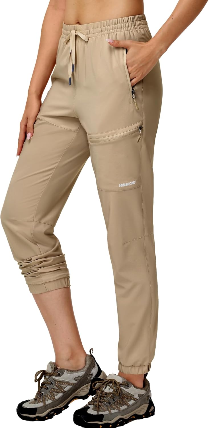 Haimont Women’s Jogger Hiking Pants with Zip Pockets Lightweight Quick Dry Cargo Pants for Outdoor, Water-Resistant