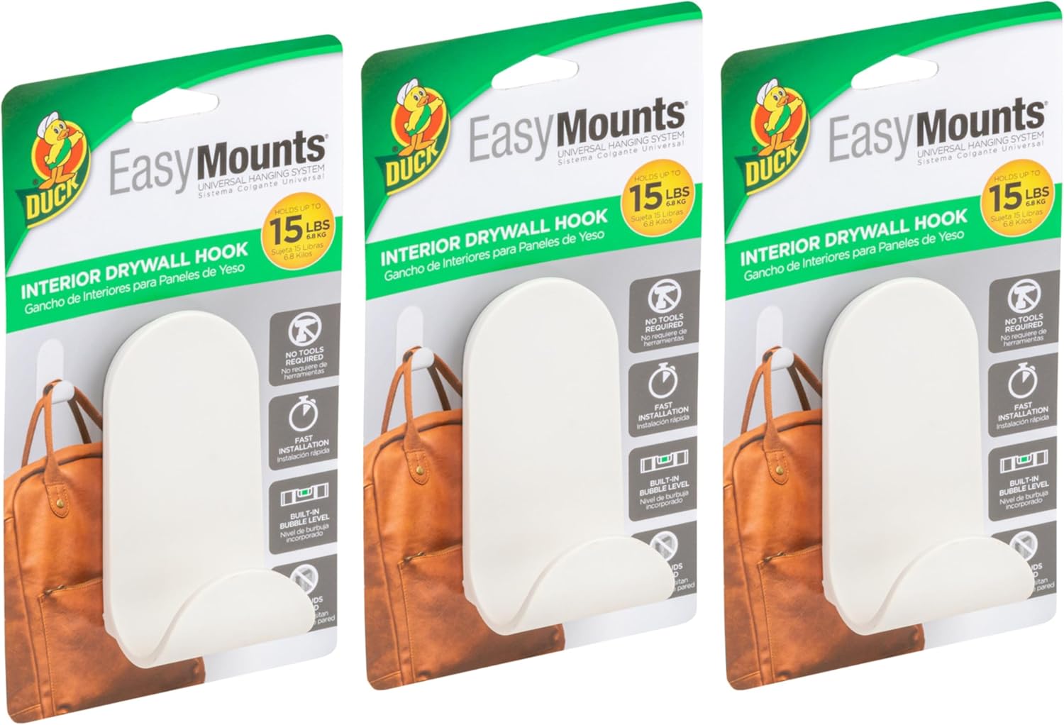 Duck 287391 Easy Mounts J-Hooks, 3-Pack, White