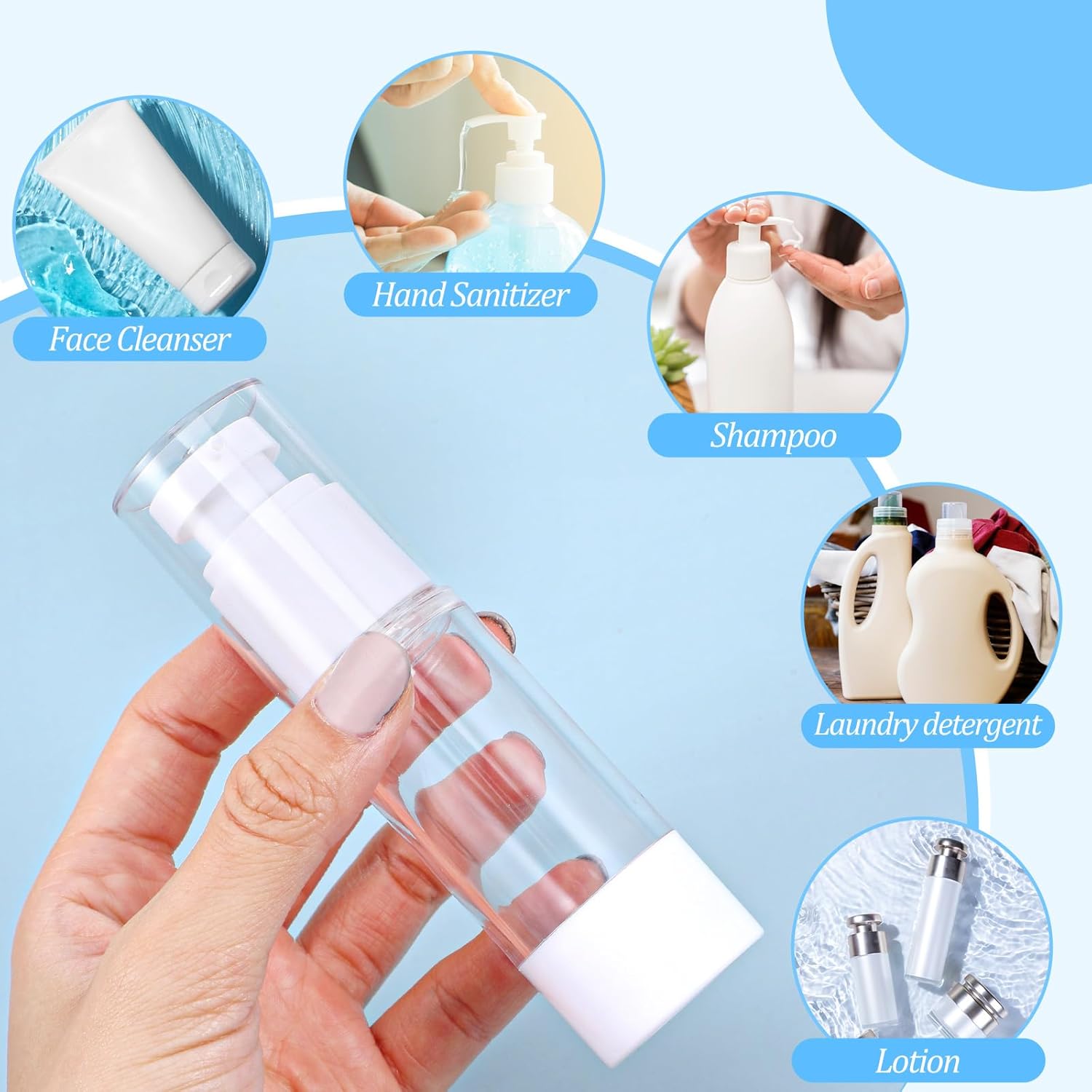 35 Pcs Clear Airless Pump Bottles Refillable Cosmetic Travel Size Dispenser Vacuum Plastic Travel Bottles Empty Lotion Pump Dispenser Liquid Toiletry Container