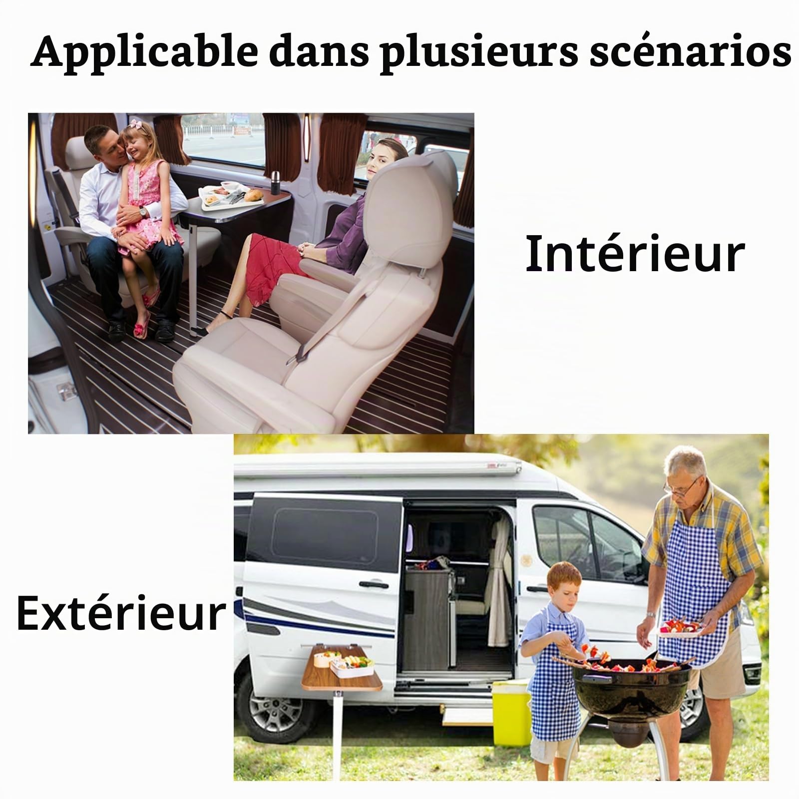 Table Pliable pour Camping-Car et Caravane avec Pieds Pliants, Kit Coulissant, Détachable (Color: Gray-2)