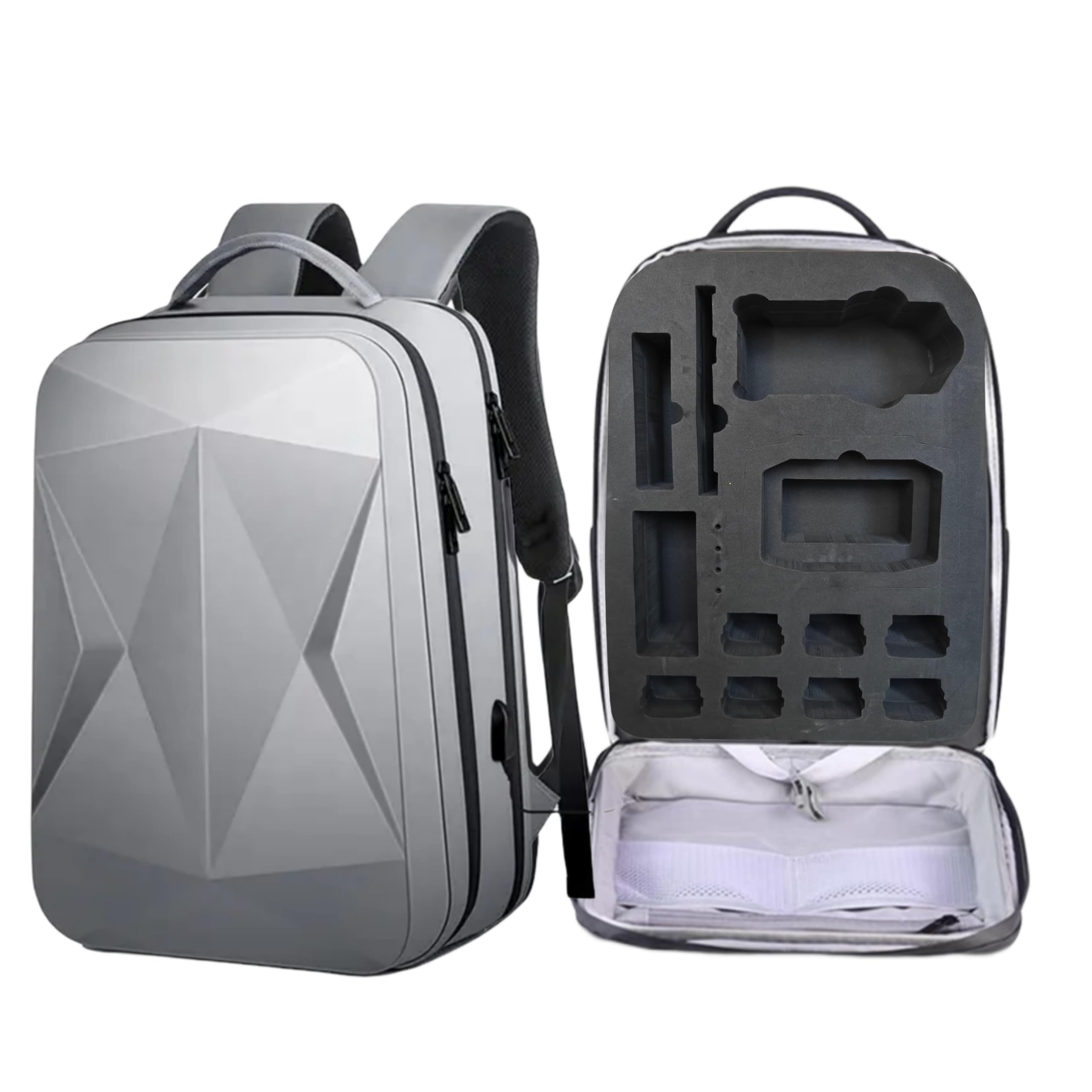 GetZget® Multipupose Carrying Case Bag Compatible with DJI Air 2s/ Air 2 & Accessories Storage Hard Waterproof Backpack with Safety Belt & EVA Foam (for Air 2s, Grey)-image-12