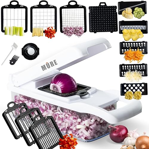 MURE Pro - Picador de verduras 12 en 1, picador de verduras de 8 cuchillas, picador de verduras con recipiente, picador de alimentos con recipiente,