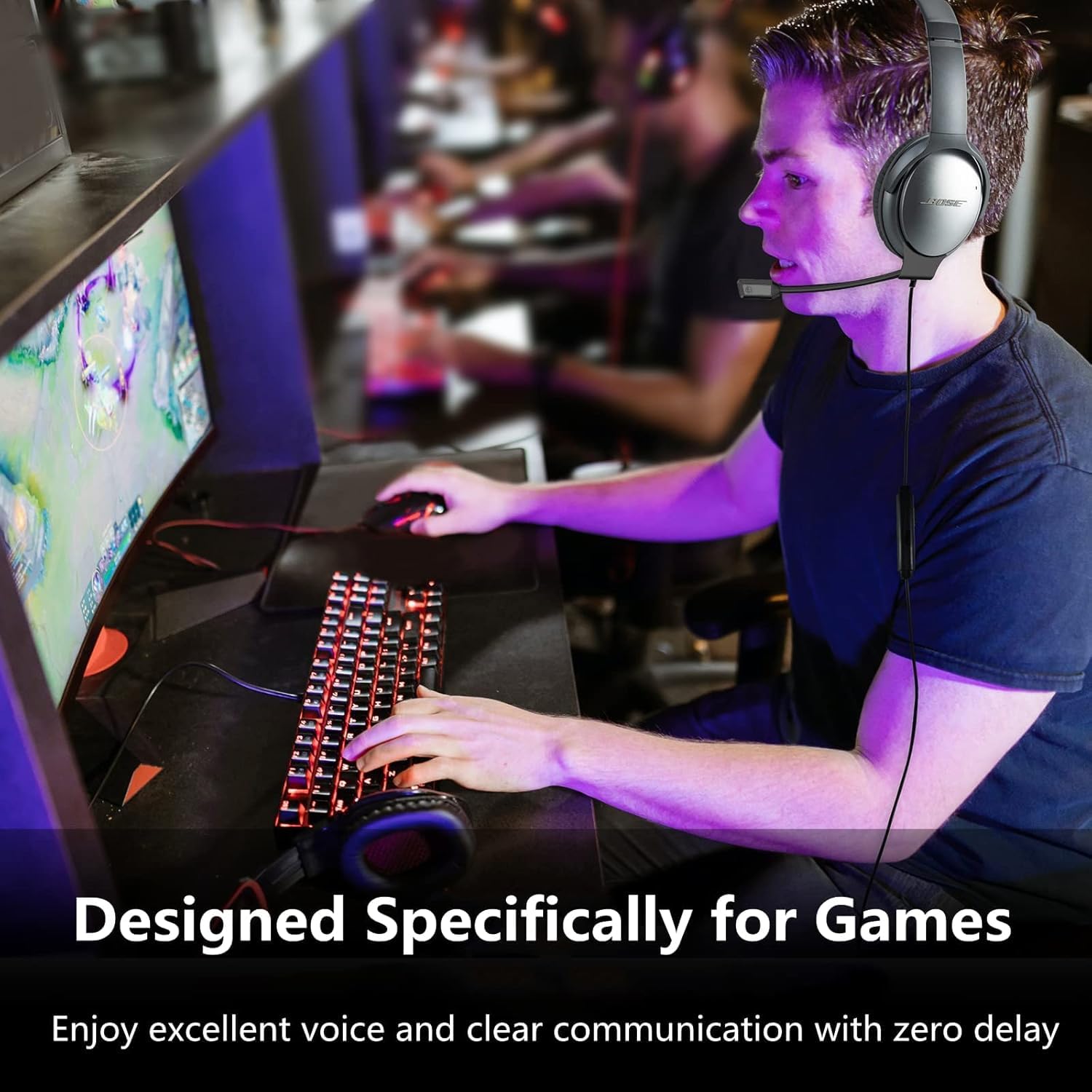 Lusgawer Boom Microphone Cable QC35 Replacement Cord for Bose QuietComfort 35 & QuietComfort 35II(QC35II) Headphones, Gaming Mic with Mute Black 4ft/120cm