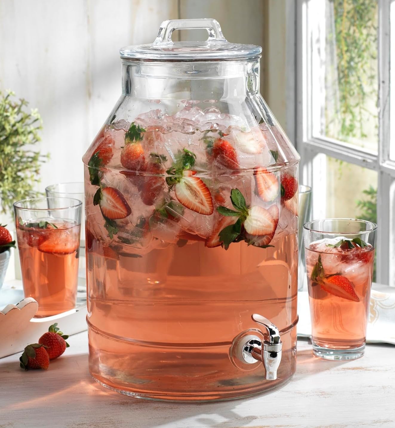 Amazon.com | 3 Gallon Glass Drink Dispensers For Parties,Classic Mason Jug  Beverage Dispensers With Glass Lid With Handle And 100% Leakproof Spigot.Glass  Water Jug Dispenser,Lemonade Dispenser: Iced Beverage Dispensers