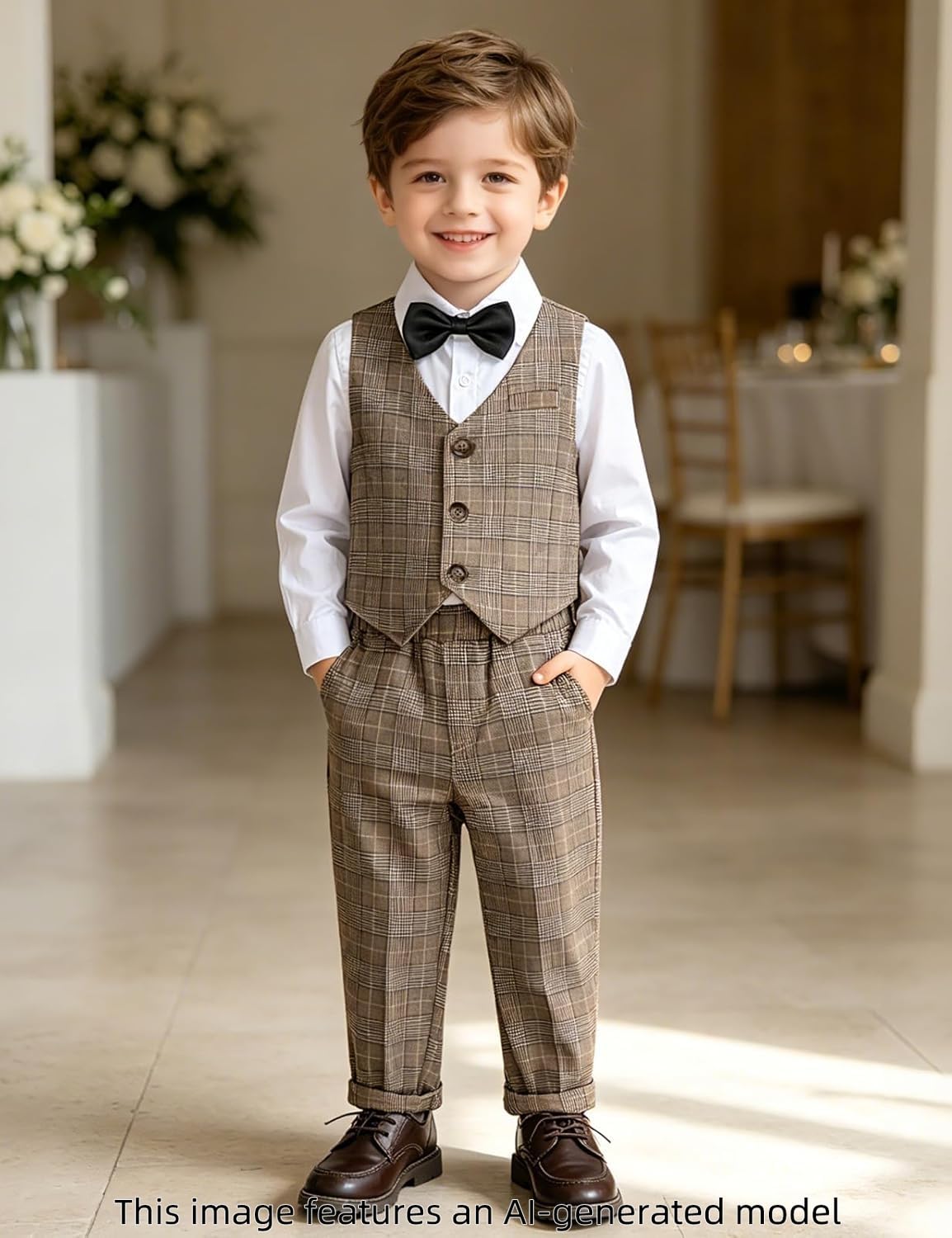 A&J DESIGN Conjunto de traje de caballero para bebé, 3 piezas, camisas, chaleco y pantalones, caqui, 3-4 Años
