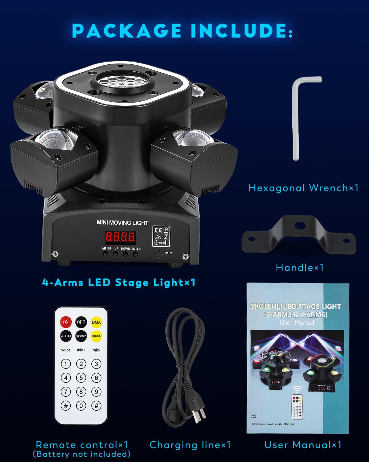 80W Moving Head DJ-Licht, 5-in-1 RGBW LED Discolicht mit 4 Armen Strahl – DMX512 & Musiksteuerung & Fernbedienung, professionelle Partybeleuchtung für Bühne, Club, KTV, Bar, Live House