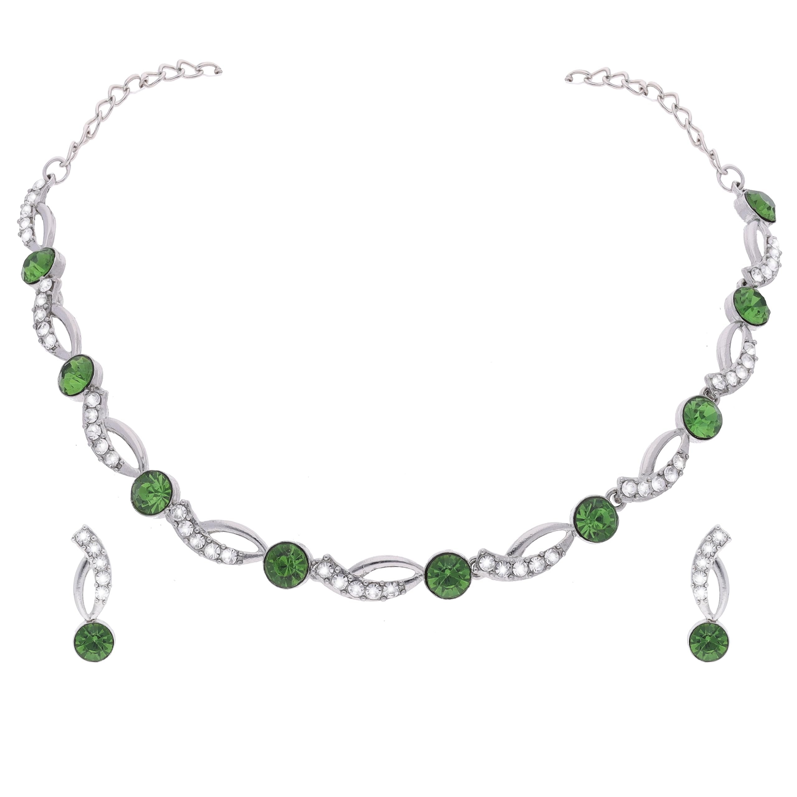Brado Jewellery Women Silver-Plated Artificial Stone Studded Necklace Jewellery Set With 1 Pair Of Earring (Slr - Lightgreen) (B0CJ7RYFFK) Amazon Price History, Amazon Price Tracker
