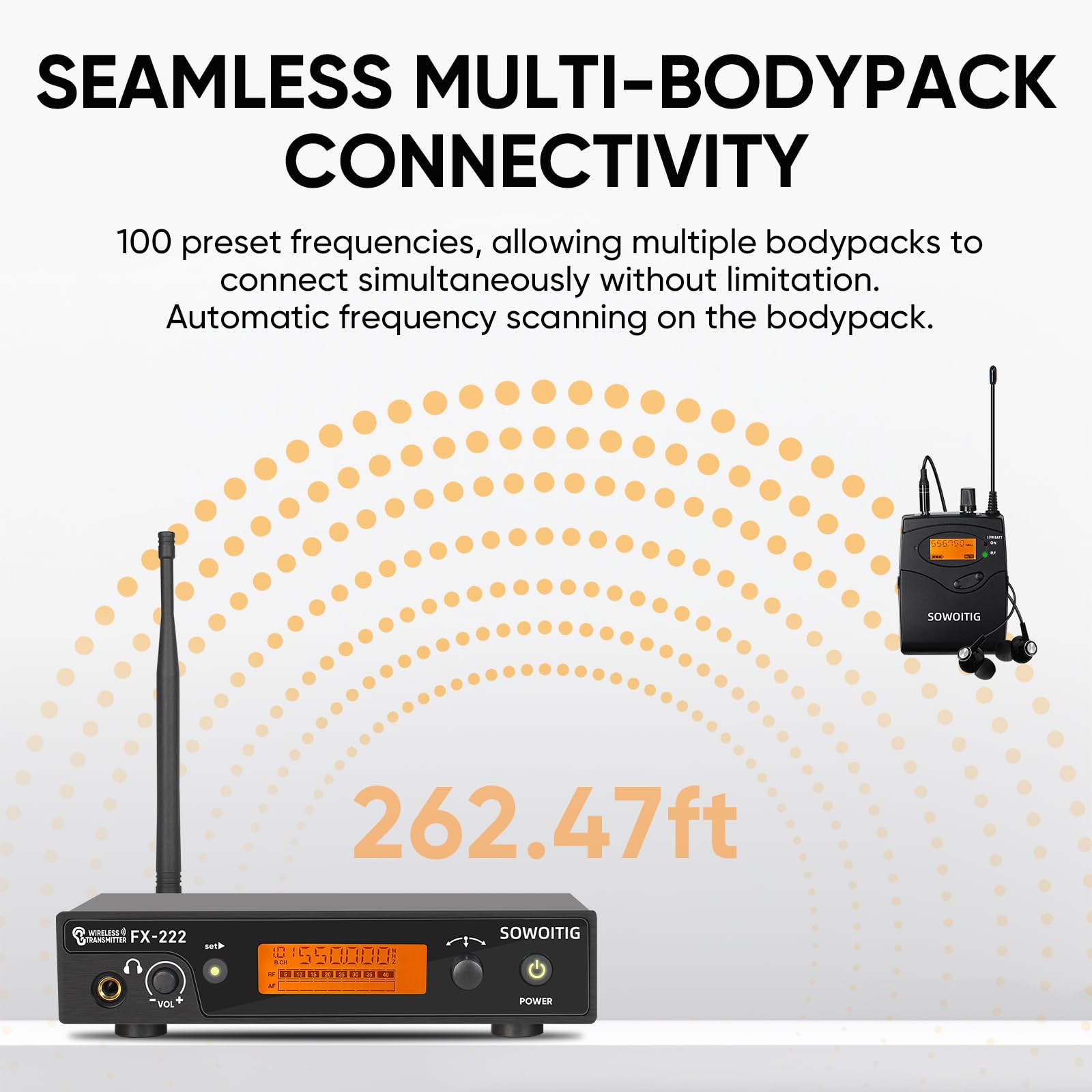 Sistema di monitoraggio wireless in-ear, monitor in-ear con 1 Bodypack, sistema IEM wireless UHF per musicisti, palco, band e studio