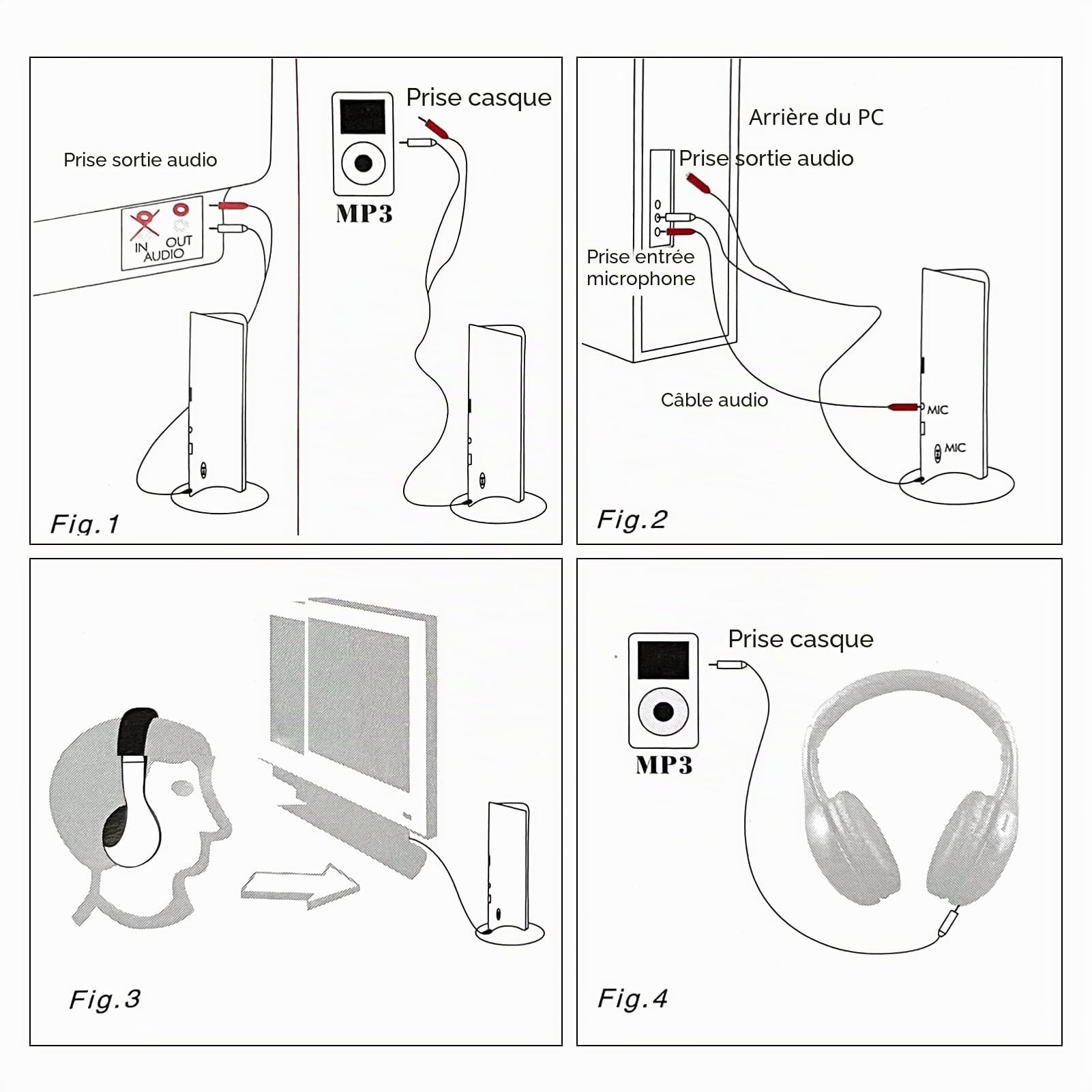 Casque Sans Fil 5-en-1 Multifonctionnel - Hi-Fi Émetteur et Récepteur Radio FM, Ordinateur, Moniteur TV - Casque Filaire Avec Microphone