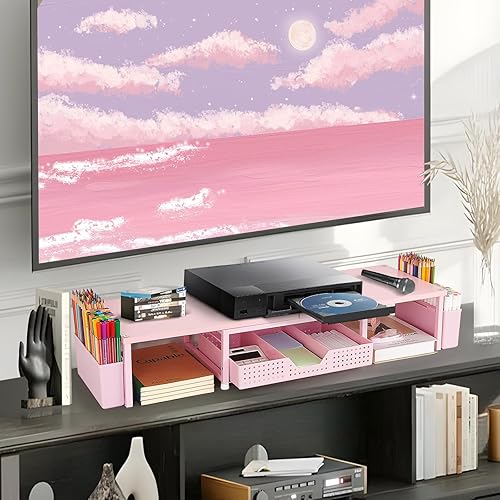 Miniatura 7 de OPNICE Wood Desk Organizers and Accessories, Dual Monitor Stand Riser with Drawer and 2 Pen Holders, Desk Shelf Computer Racks for Office Workspace