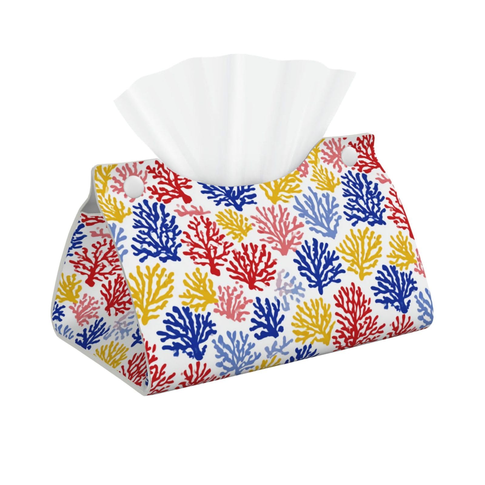Pastel Colors Coral Red Yellow Blue Tissue Box Cover Rectangle Pu Leather Tissue Box Holder for Car Bathroom Bedroom Desk Tabletop Decor