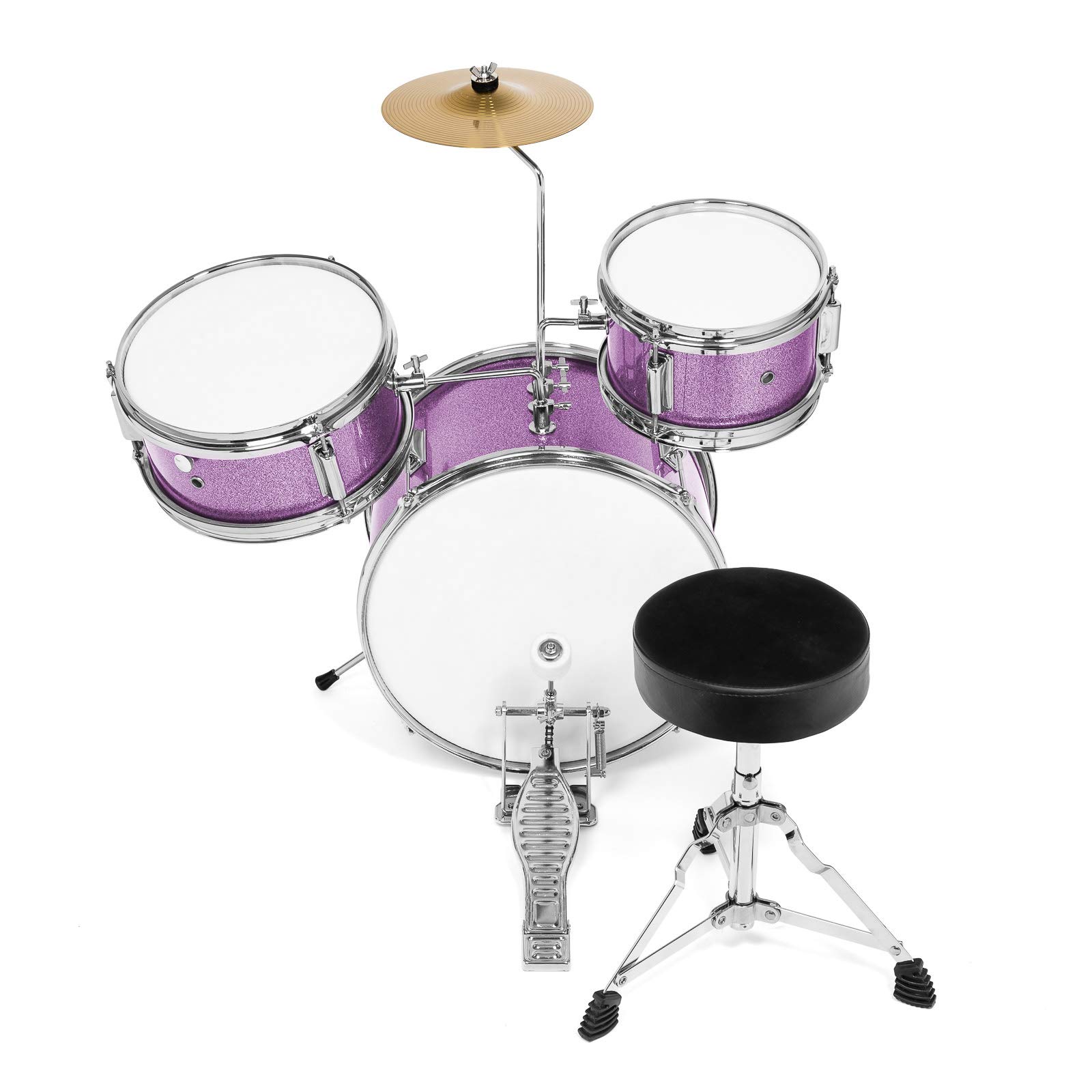 Ashthorpe 3-teiliges komplettes Schlagzeug-Set - Anfänger-Kit mit 35,6 cm Bass, verstellbarem Thron, Becken, Pedal & Drumsticks - Lila