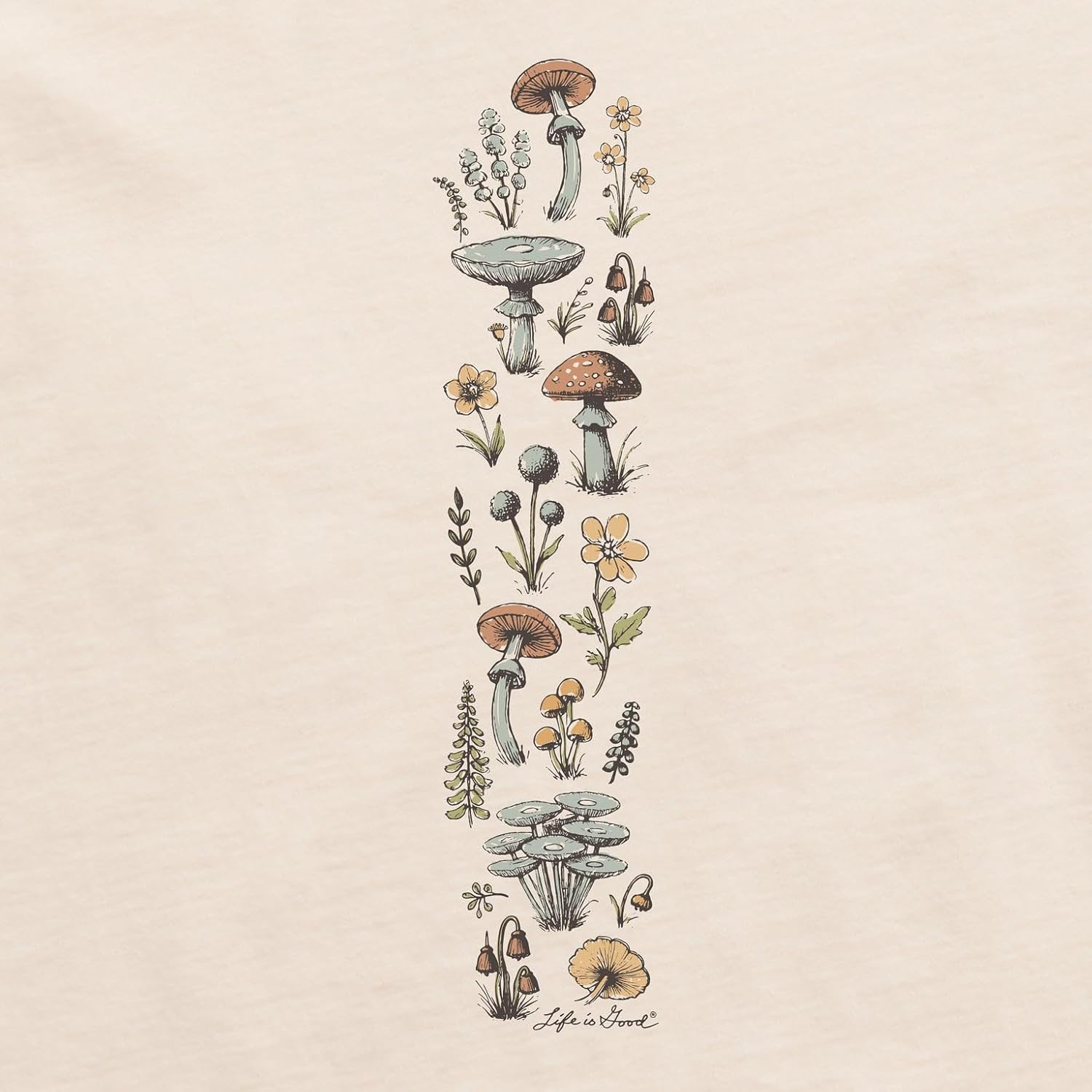 Life is Good. Women's Detailed Mushrooms Long Sleeve Crusher Boxy Tee, Putty White