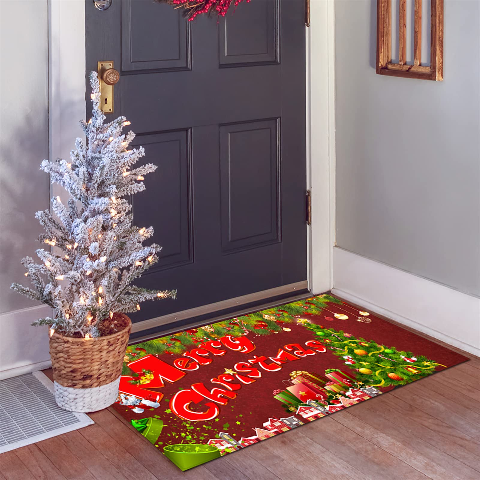 Weihnachtlicher Läuferteppich – 65x180 Cm – Rutschfeste Unterseite – Mit Weihnachtsbaum & LKW-Motiv