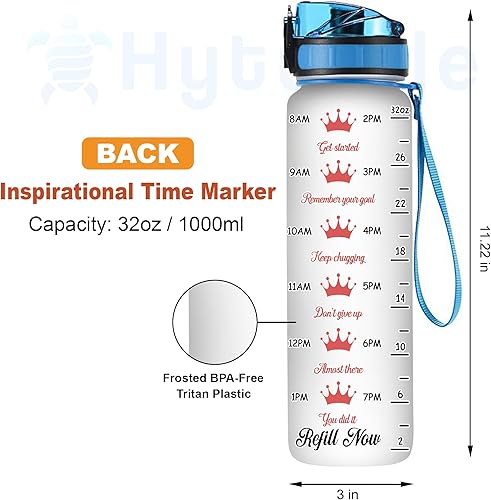 Miniatura 4 de HYTURTLE Botella de agua motivacional personalizada con texto en inglés "I Never Give Up Black Queen" de 32 onzas, nombre personalizado de reina