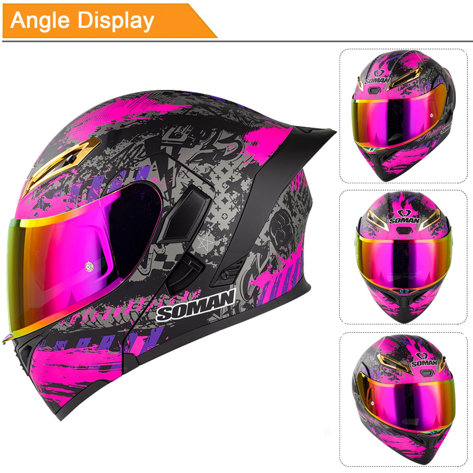 Casco Modulare Moto con Doppia Visiera REVO Lente a Colori Casco Moto Integrale Omologato ECE con Visiera Doppia AntiGraffio Caschi Moto Modulari Uomo e Donna,Purple-M(57~58cm)