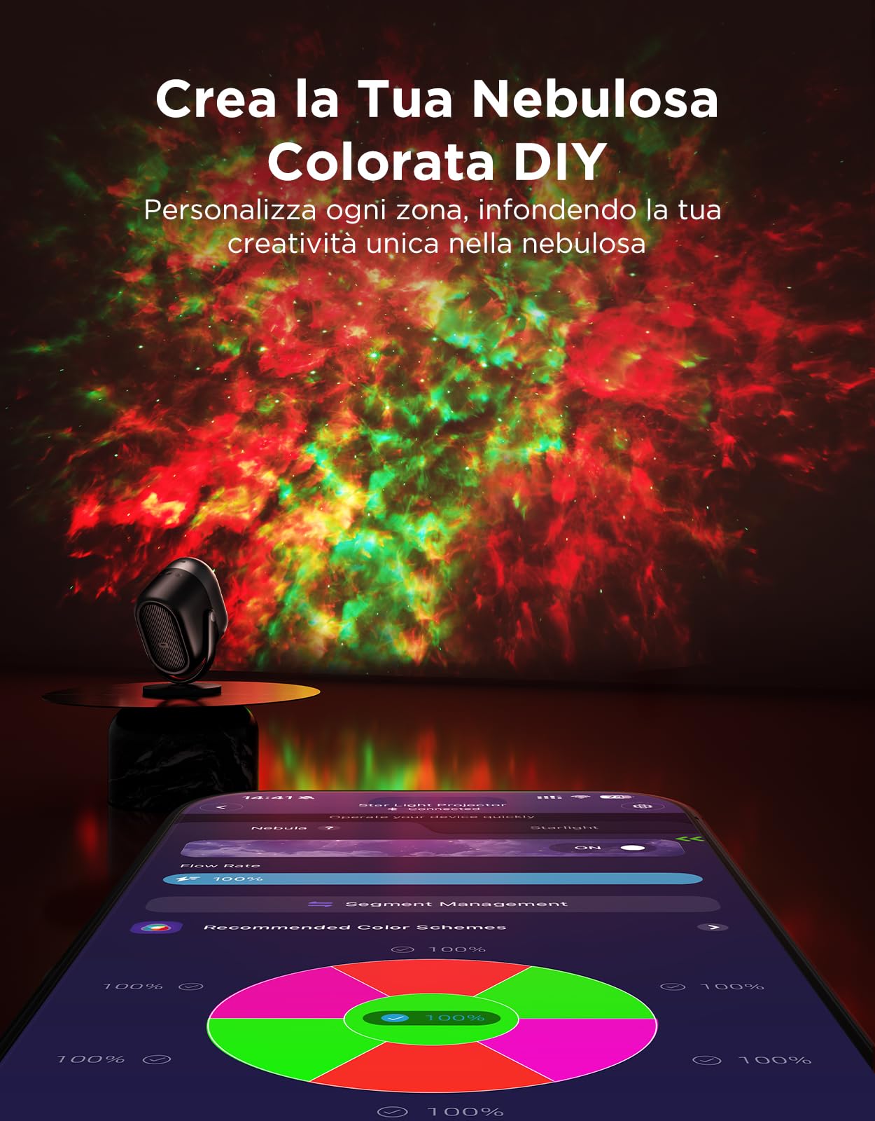 Govee Proiettore Stelle Nebulosa LED RGBW 7-Zone DIY Soffitto | Compatibile con Matter e Alexa, 50+ Scene, Timer Smart, 18 Rumori Bianchi, per Soggiorno e Camera Bambini