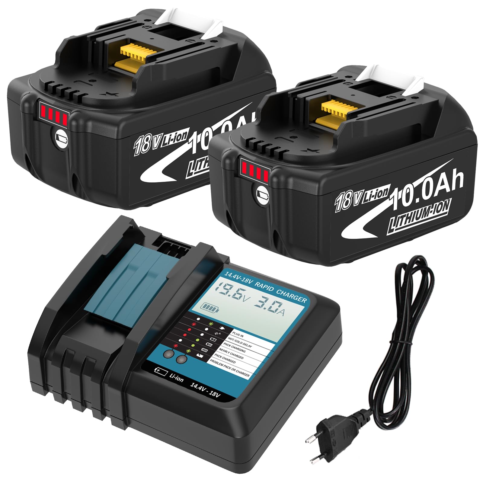 2Stück 10.0Ah /10000mAh Ersatzakku für Makita Akku 18V BL1860B | für BL1850B BL1850 BL1860 BL1830B BL1840B LXT-400 mit LED-Anzeige