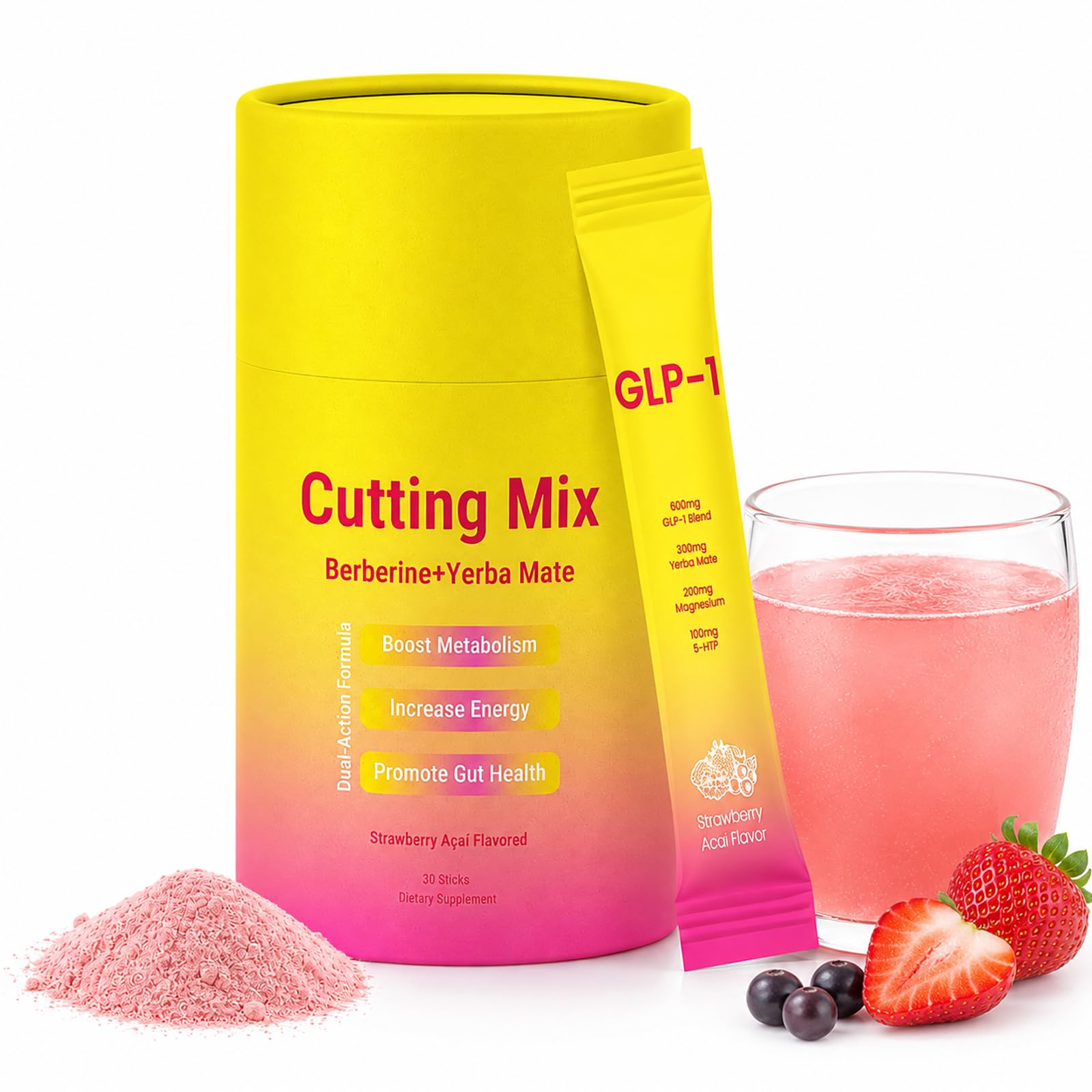 Cutting Drink Mix, Strawberry Açaí Flavor, 30 Servings