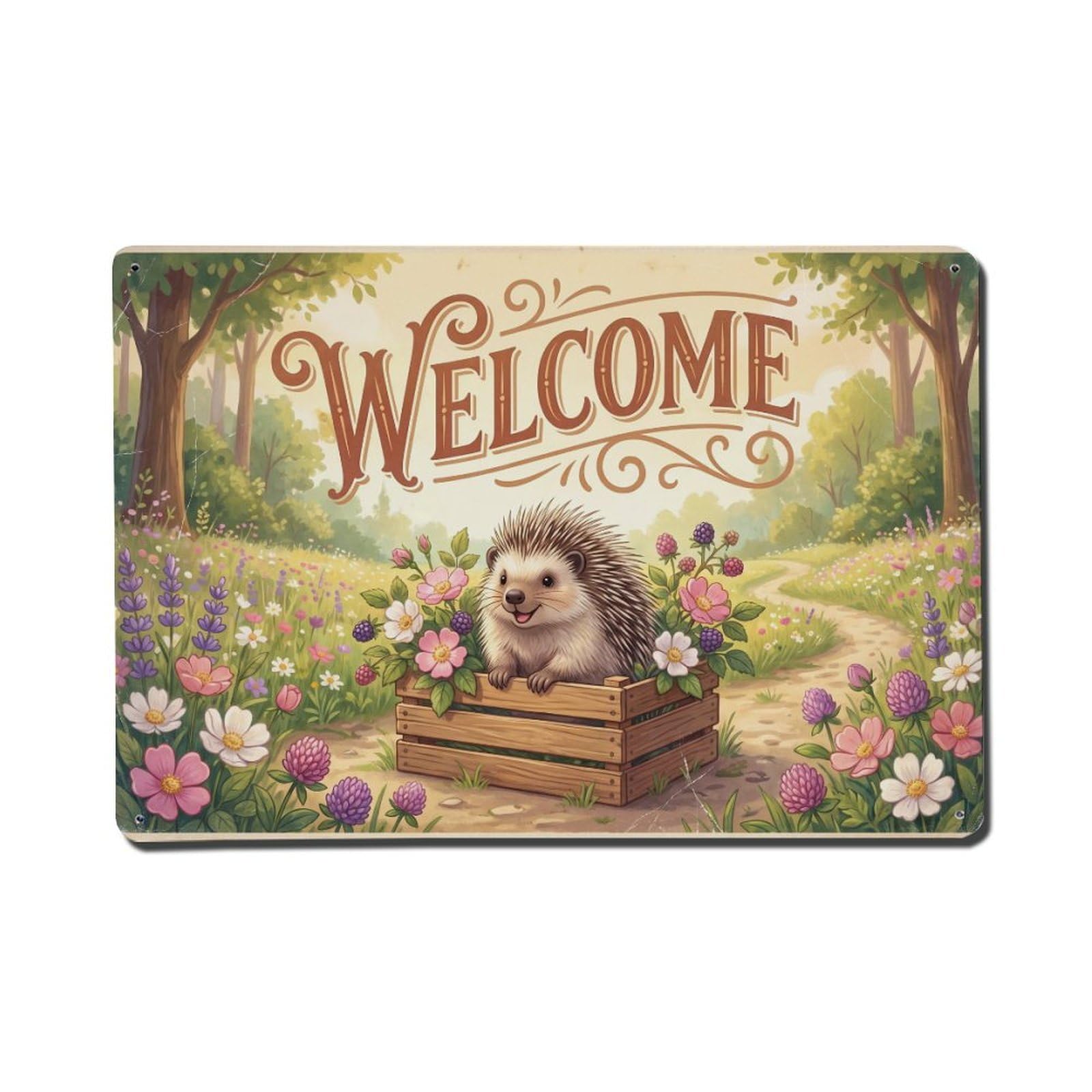 Vintage Welcome Porcupine Nature Lover Metal Tin Sign