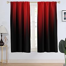 AAtter Red and Black Window Curtain Ombre Boho Pattern Simple Gradient Design Living Room Bedroom Window Drapes Treatment Fabric 1 Pair, 42