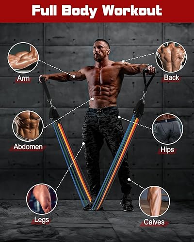 Miniatura 3 de 6Pcs Resistance Bands, Workout Bands 270lbs, Exercise Bands with Handles/Door Anchor/Ankle Straps/Bag/Poster for Men, Heavy Resistance Bands for