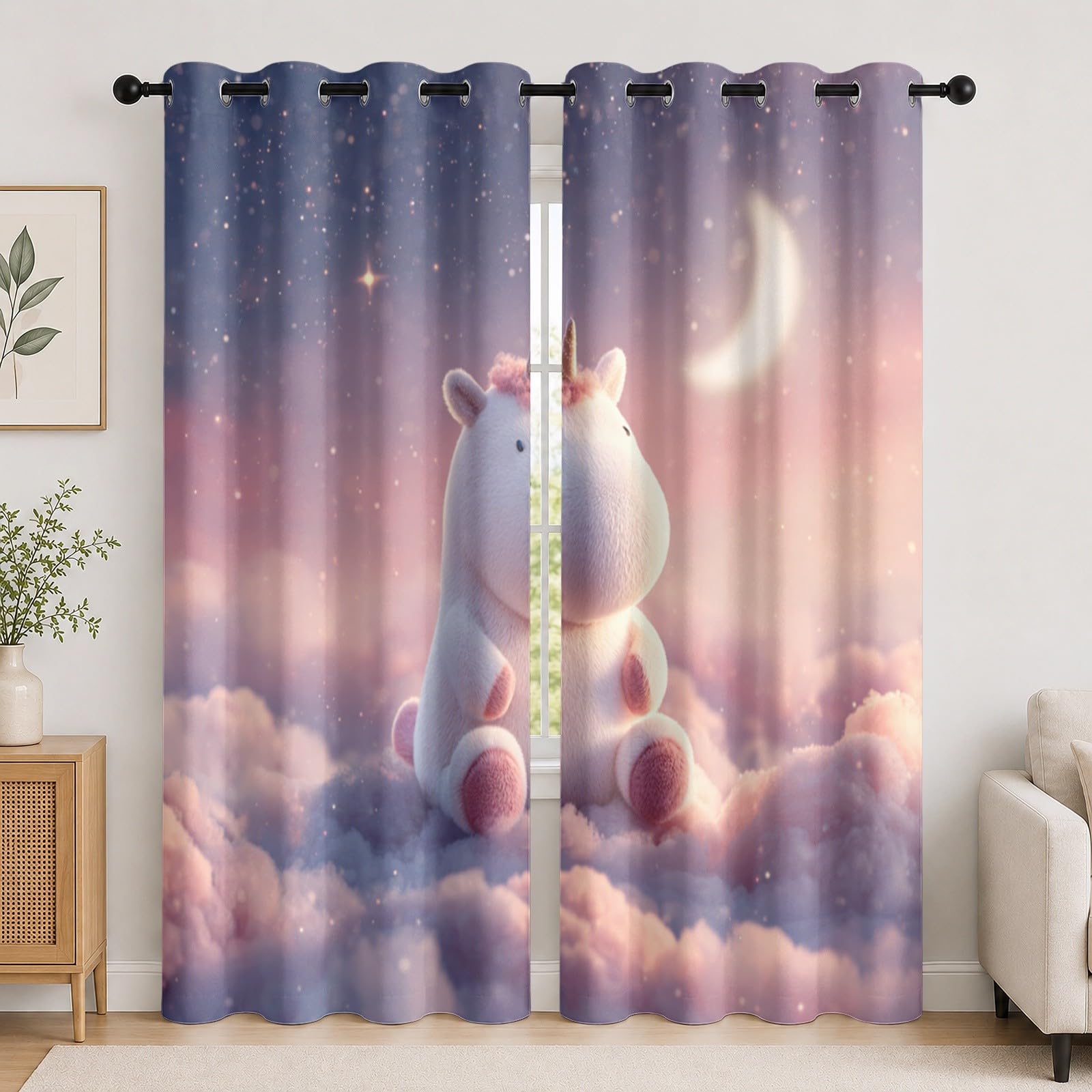 Thermiques Isolants Anti-Fondu Rideaux À Oeillets,117 x229 cm (LxH) Dessin Animé ThèMe Licorne Lot de 2 Occultants Rideaux,Draperies Opaquerideau Rose pour Salon Chambre d'enfant