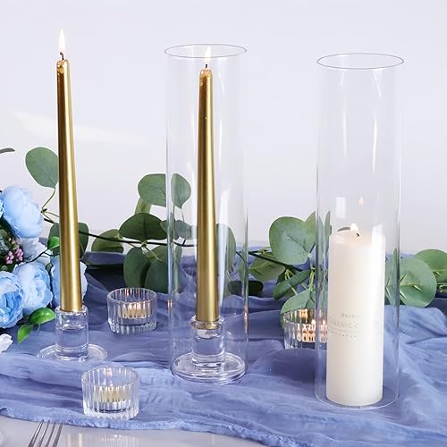 Miniatura 5 de VOHO Juego de 6 portavelas de huracán, de cristal transparente, para decoración de mesa de centro de mesa, vidrio huracán sin fondo y palitos de