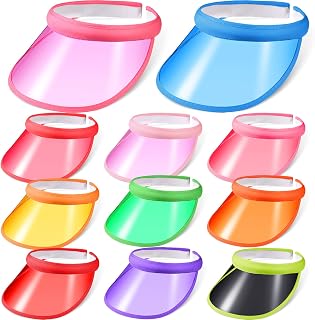 Set of 11 Pack Sun Visor Hats Women Men Clear Visor Cap Brim Head UV Protection Hat Adjustable Sportswear Visors Sunhat Candy Colored Headwear for Party Tennis Outdoor Sports Beach Golf Cap 11 Styles