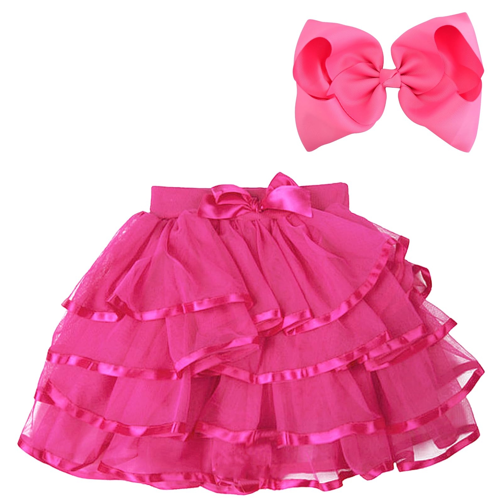 BGFKS falda tutú de tul de 4 capas para niñas con lazo para el pelo o faja de cumpleaños, falda tutú para niña - Rosa - 4-5 años